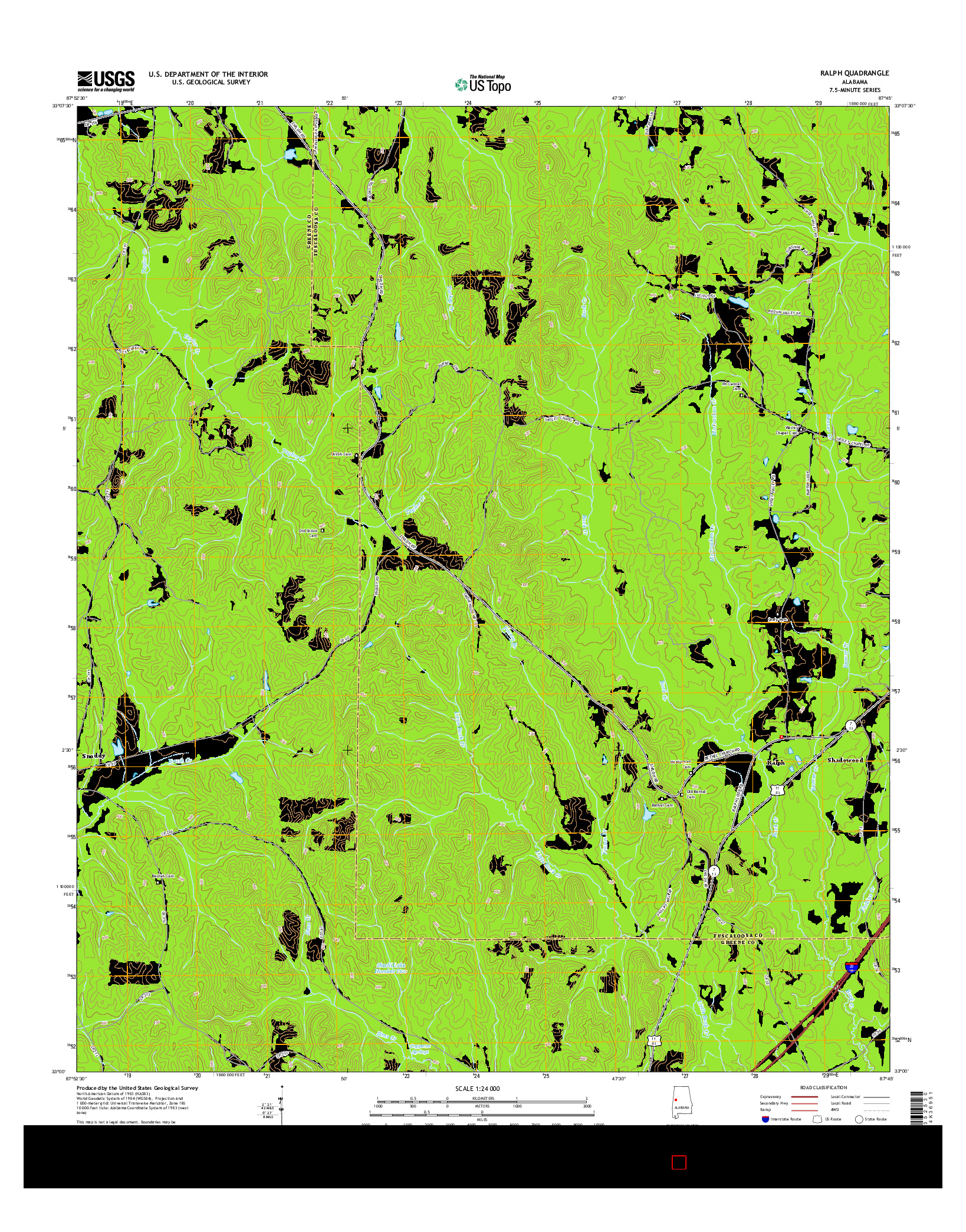 USGS US TOPO 7.5-MINUTE MAP FOR RALPH, AL 2014