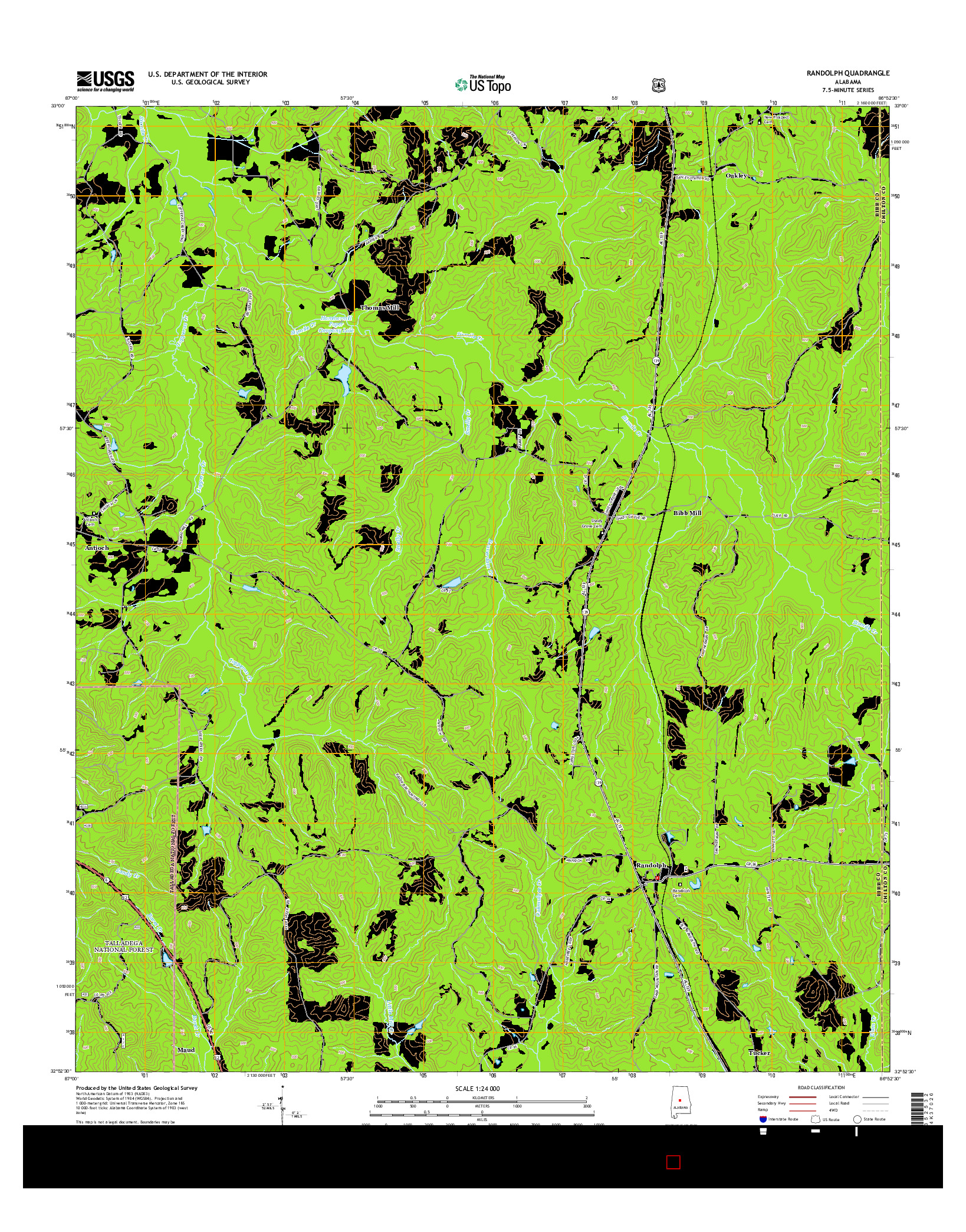 USGS US TOPO 7.5-MINUTE MAP FOR RANDOLPH, AL 2014