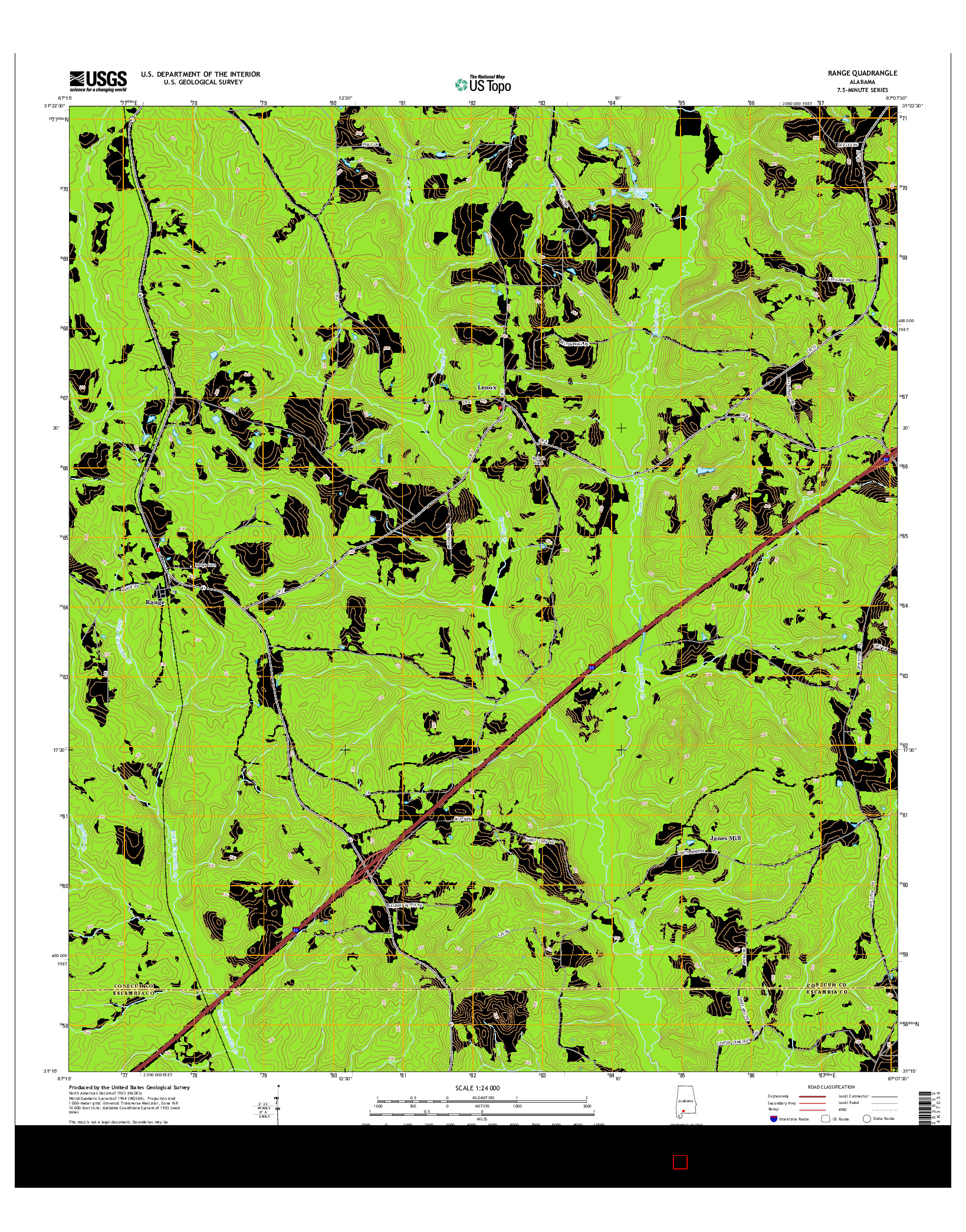 USGS US TOPO 7.5-MINUTE MAP FOR RANGE, AL 2014