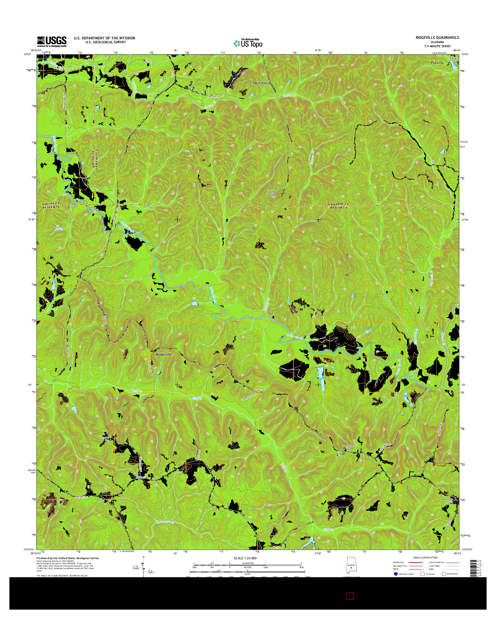 USGS US TOPO 7.5-MINUTE MAP FOR RIDGEVILLE, AL 2014