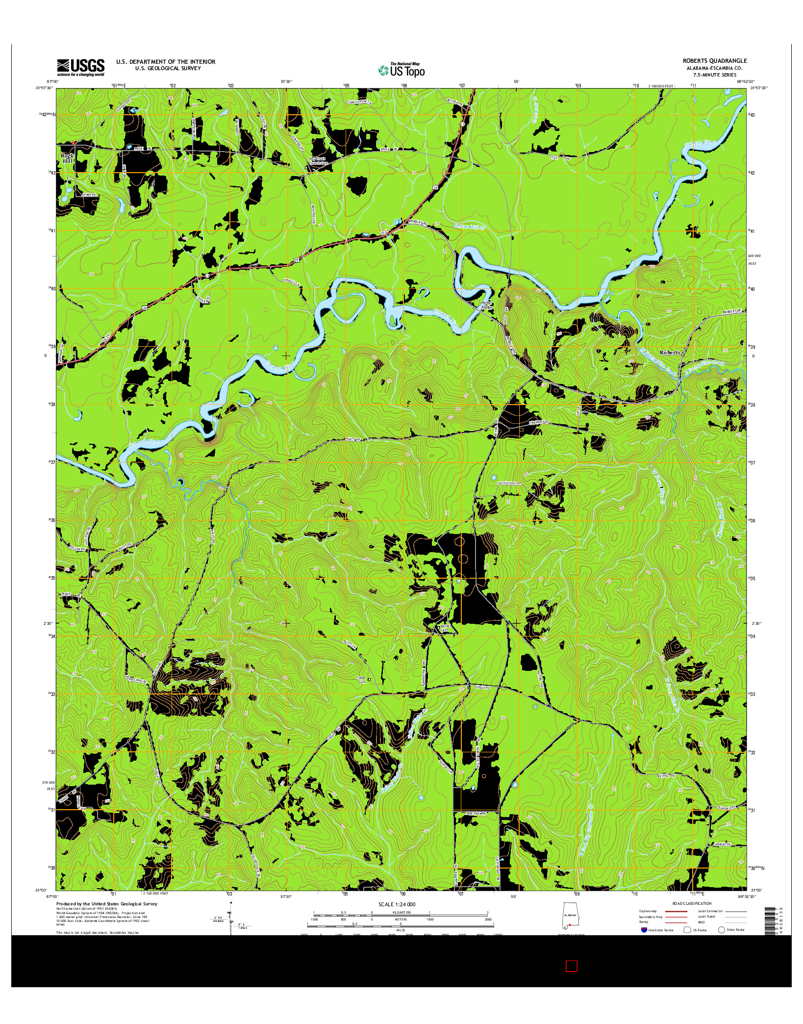 USGS US TOPO 7.5-MINUTE MAP FOR ROBERTS, AL 2014