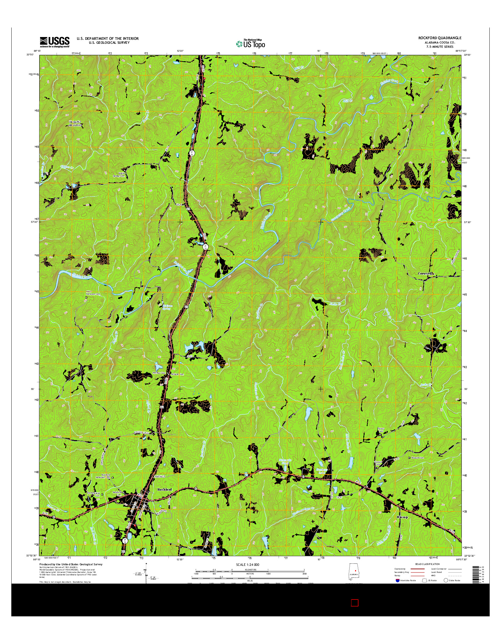 USGS US TOPO 7.5-MINUTE MAP FOR ROCKFORD, AL 2014