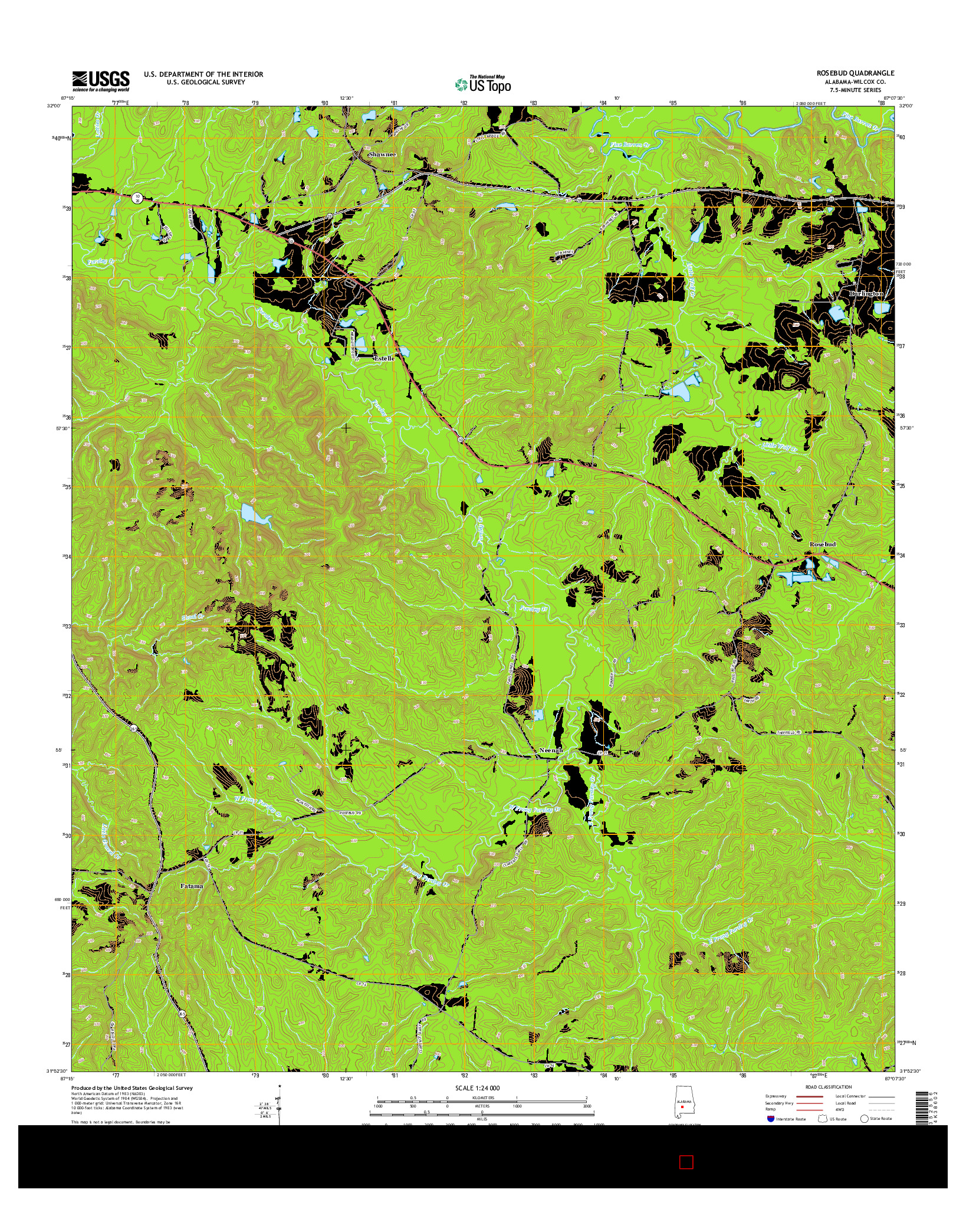 USGS US TOPO 7.5-MINUTE MAP FOR ROSEBUD, AL 2014