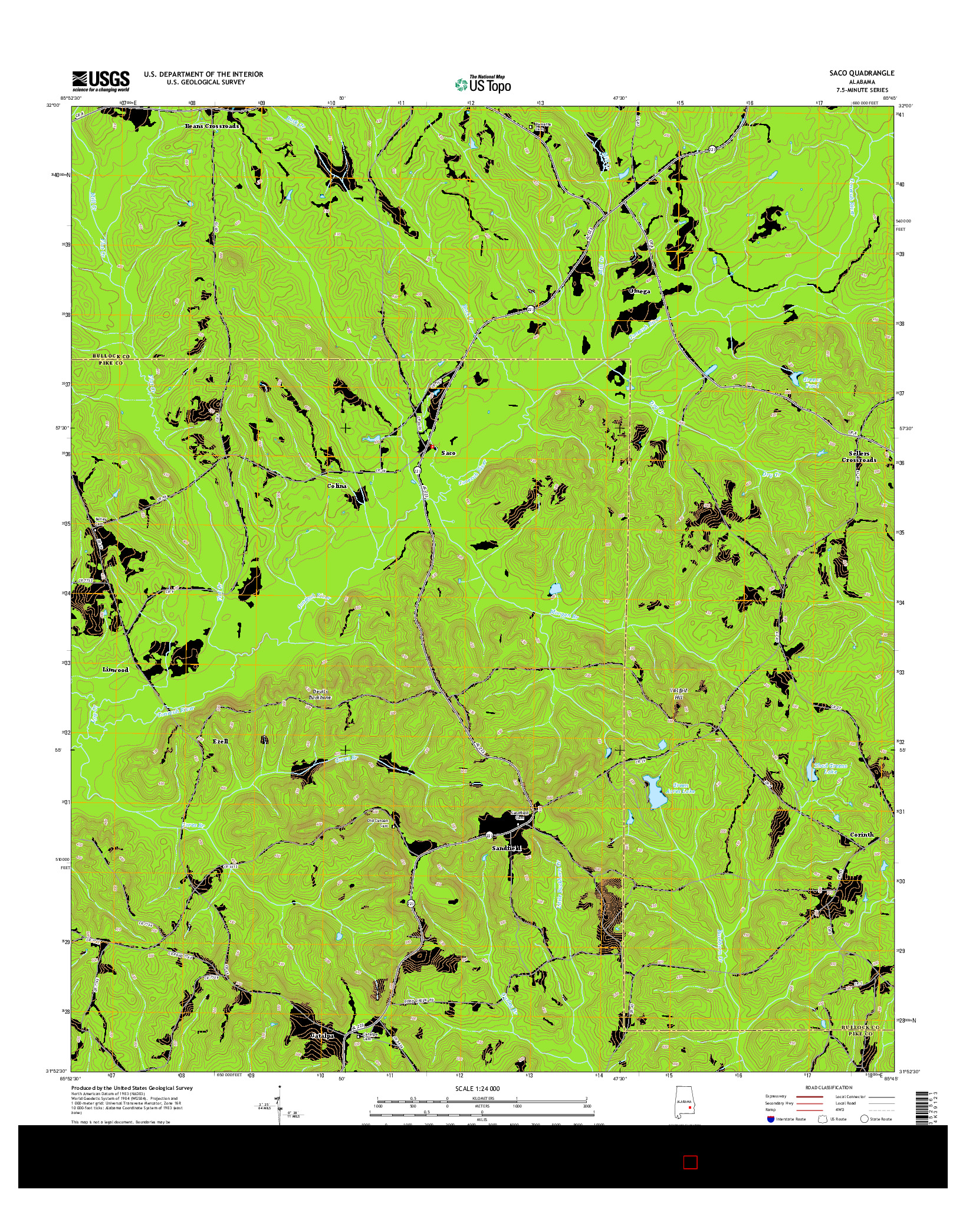 USGS US TOPO 7.5-MINUTE MAP FOR SACO, AL 2014