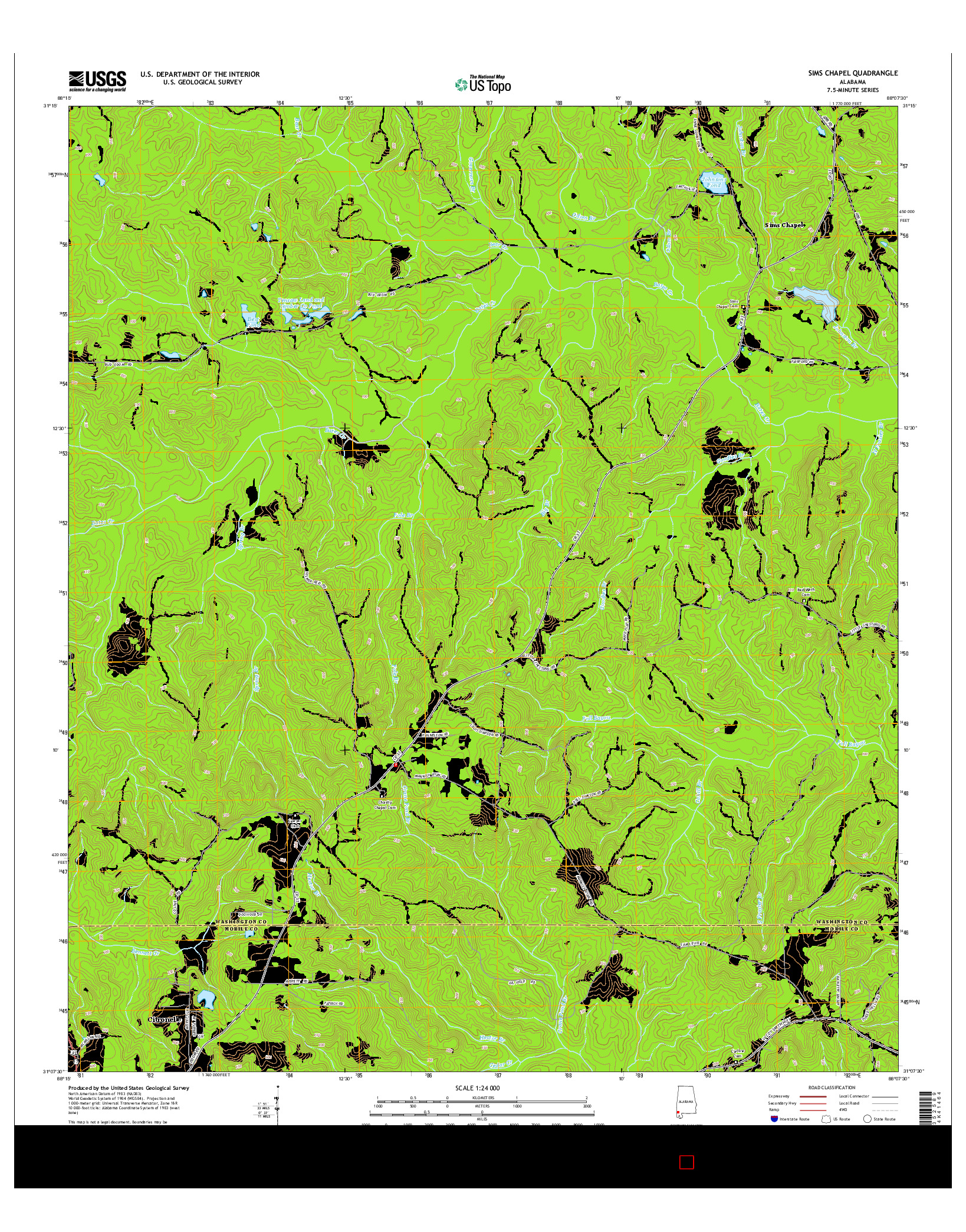 USGS US TOPO 7.5-MINUTE MAP FOR SIMS CHAPEL, AL 2014