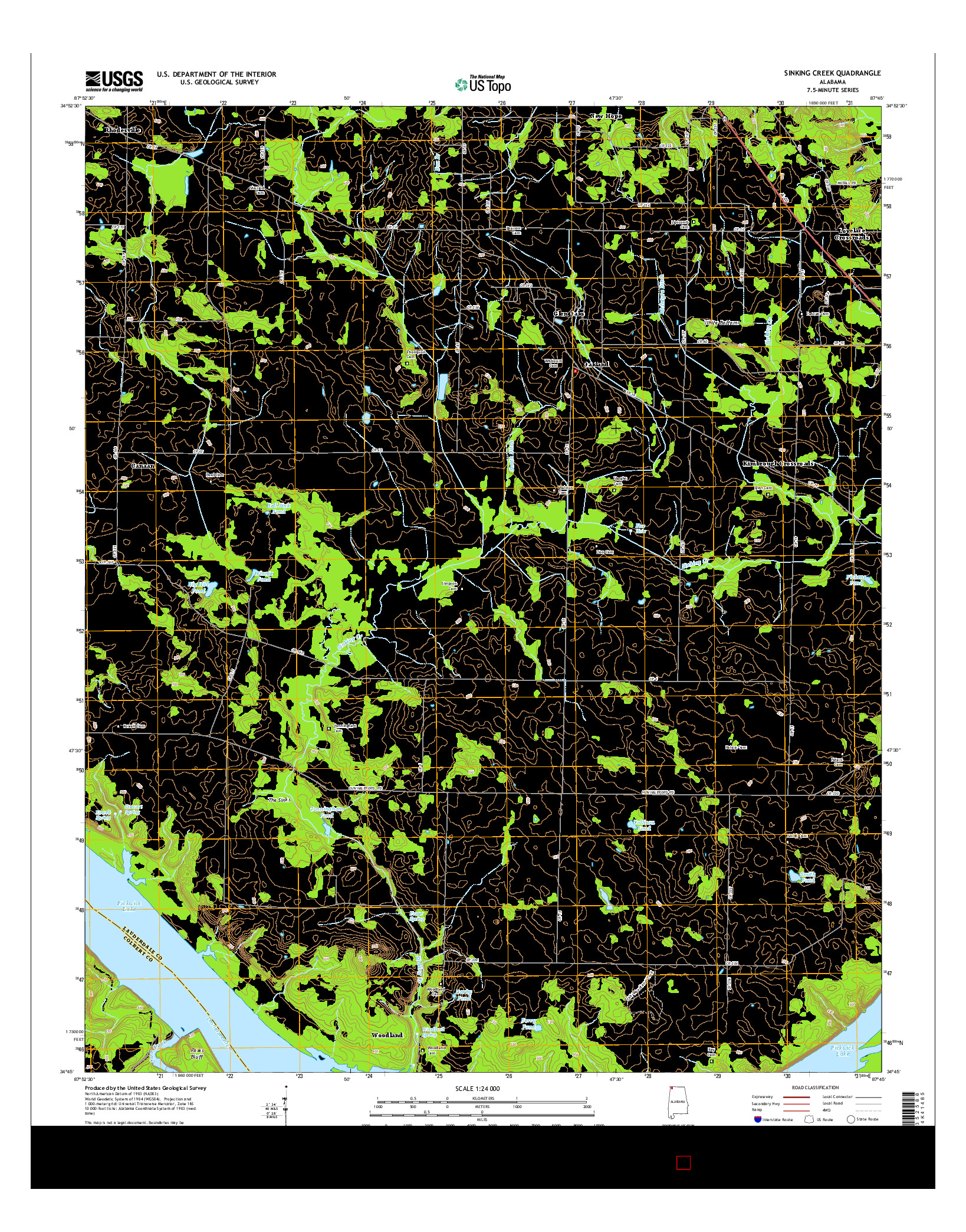 USGS US TOPO 7.5-MINUTE MAP FOR SINKING CREEK, AL 2014