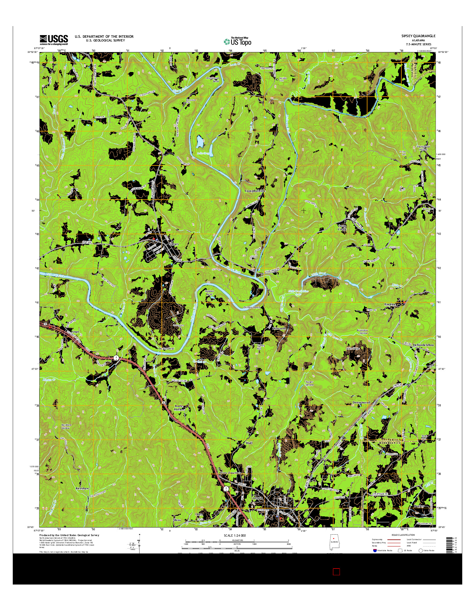 USGS US TOPO 7.5-MINUTE MAP FOR SIPSEY, AL 2014