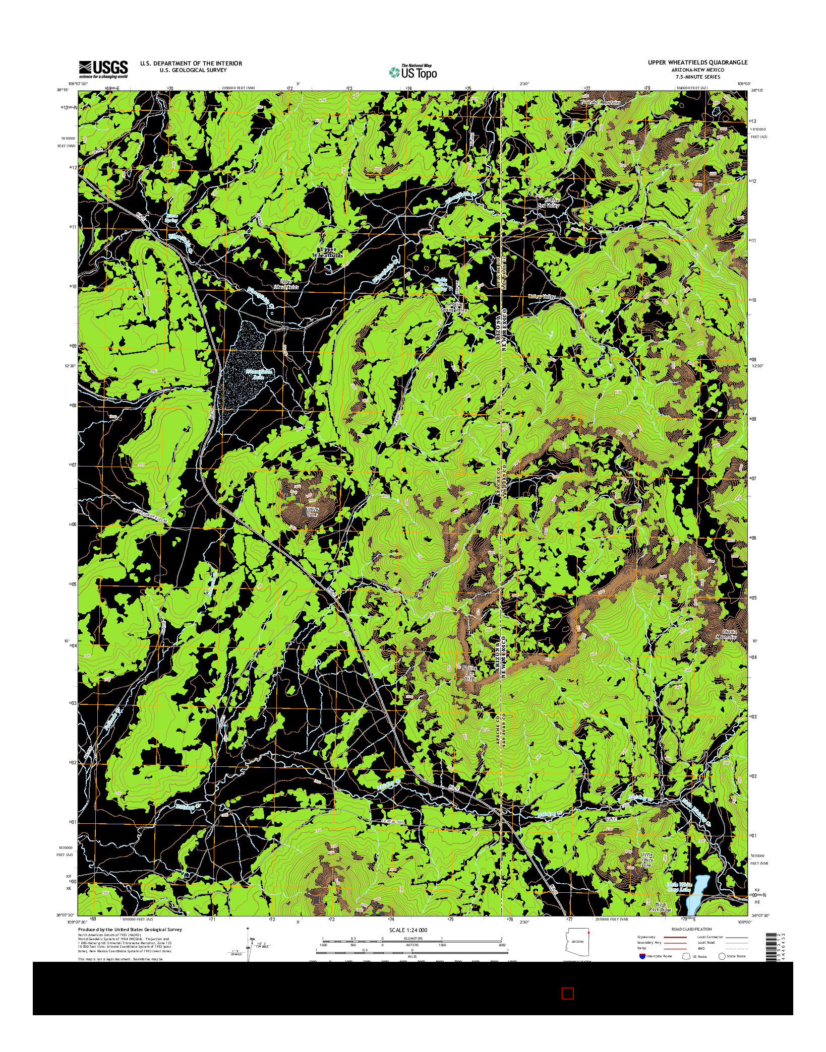 USGS US TOPO 7.5-MINUTE MAP FOR UPPER WHEATFIELDS, AZ-NM 2014