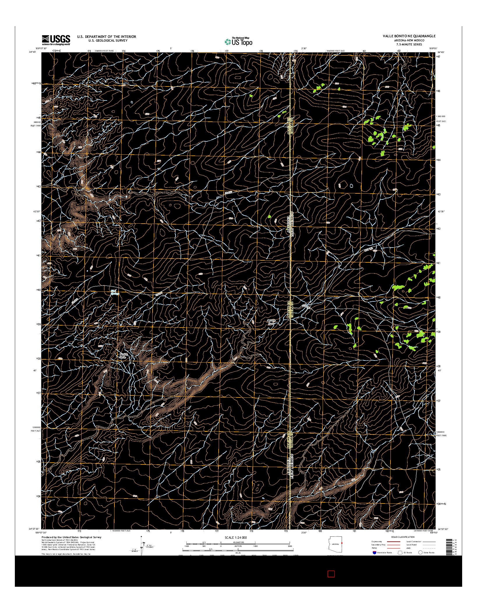 USGS US TOPO 7.5-MINUTE MAP FOR VALLE BONITO NE, AZ-NM 2014