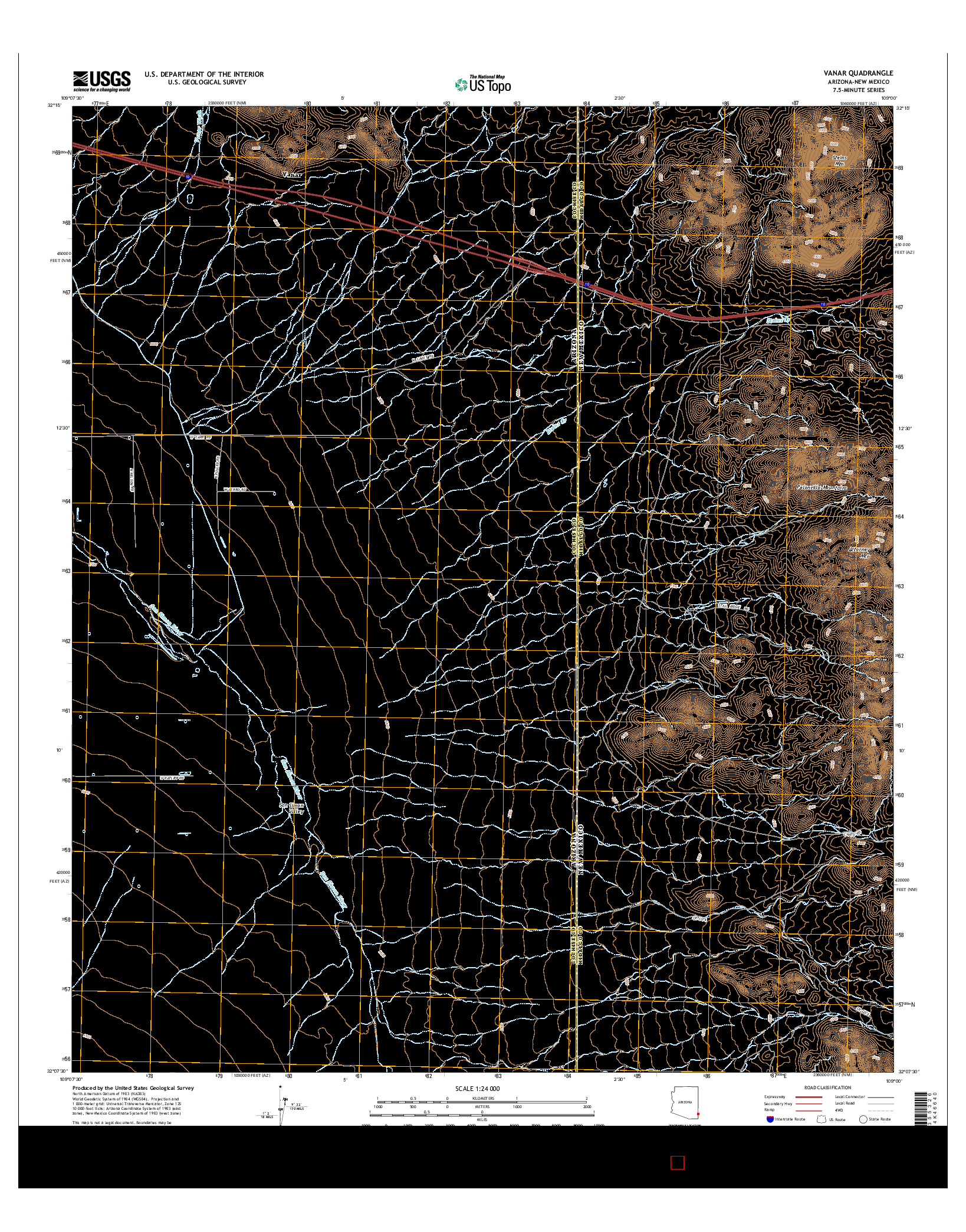 USGS US TOPO 7.5-MINUTE MAP FOR VANAR, AZ-NM 2014