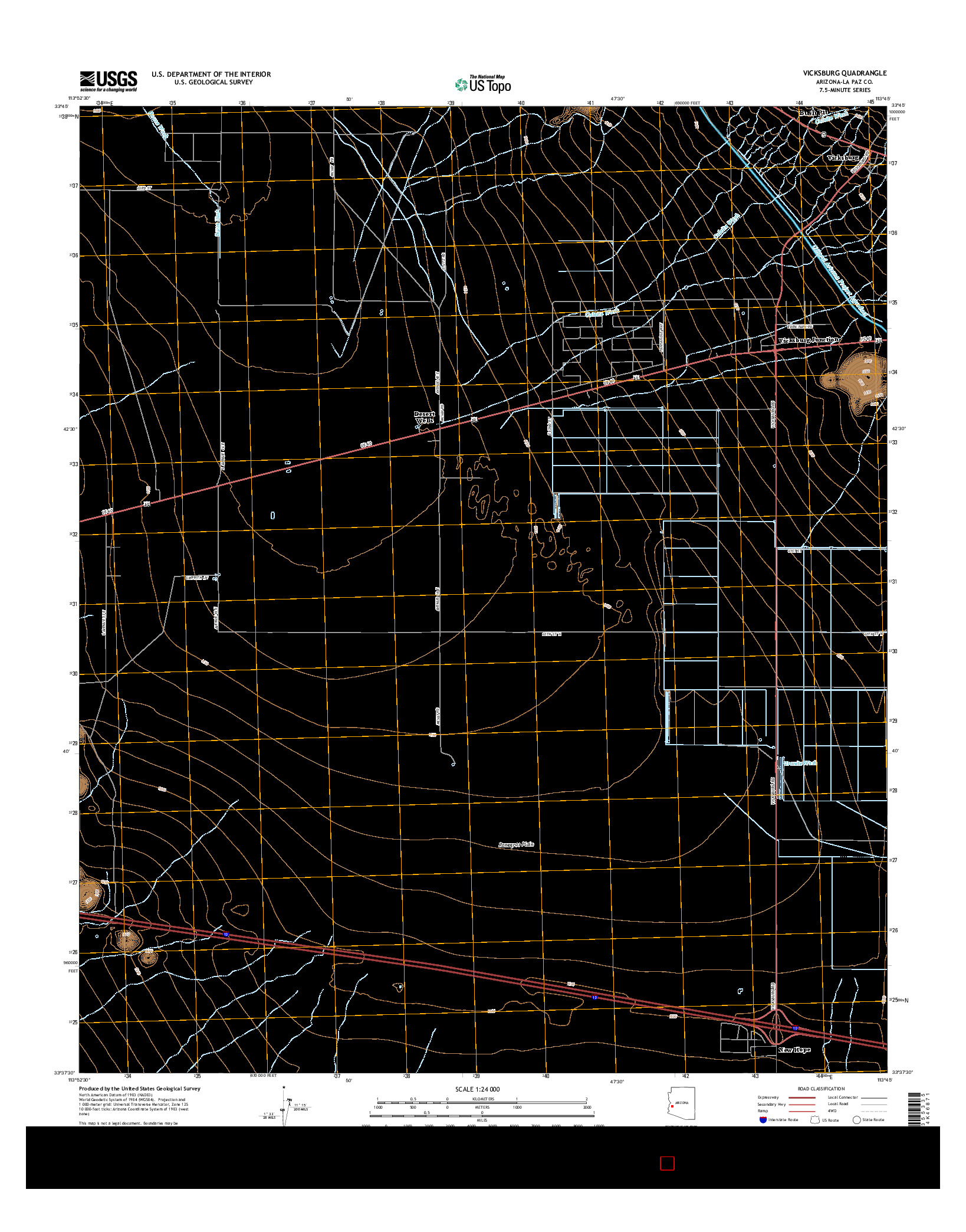 USGS US TOPO 7.5-MINUTE MAP FOR VICKSBURG, AZ 2014