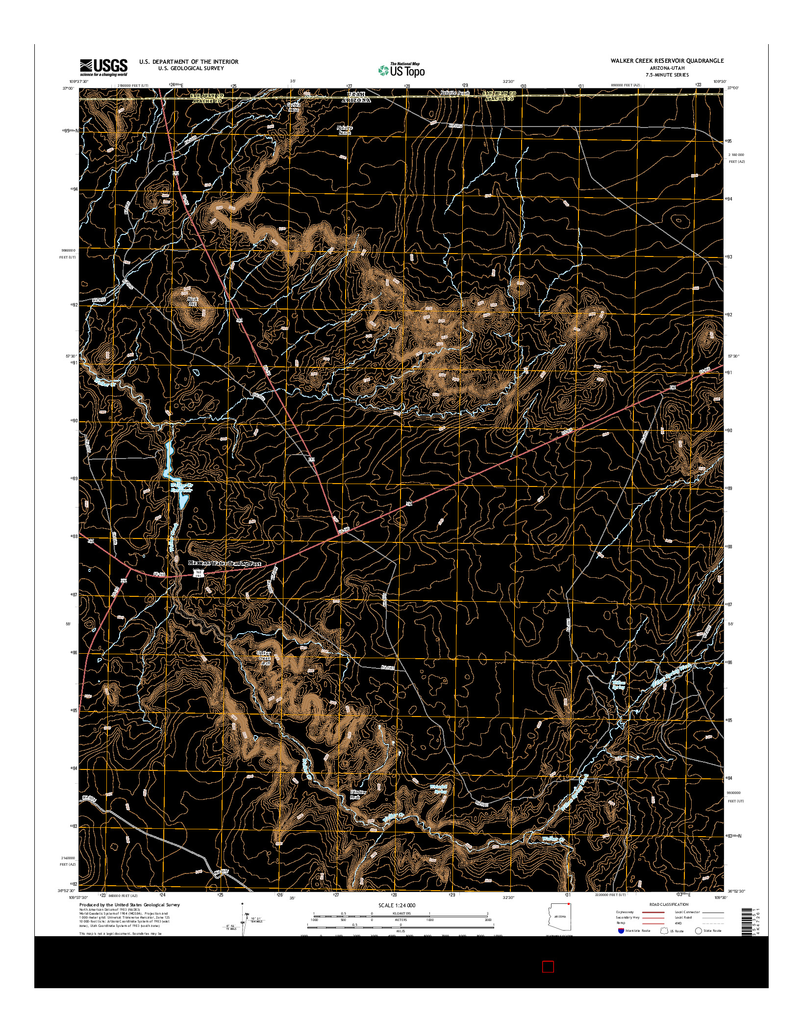 USGS US TOPO 7.5-MINUTE MAP FOR WALKER CREEK RESERVOIR, AZ-UT 2014