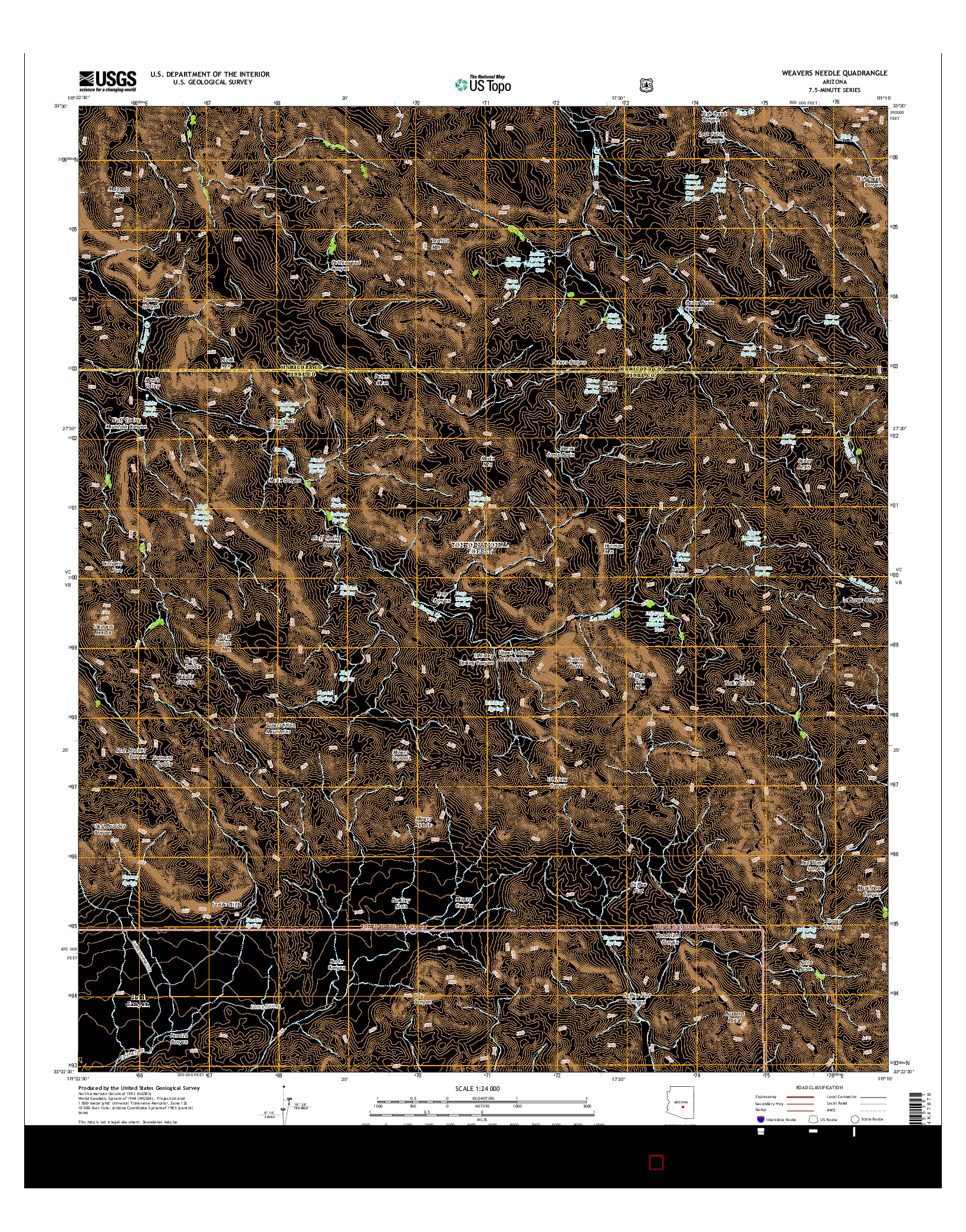 USGS US TOPO 7.5-MINUTE MAP FOR WEAVERS NEEDLE, AZ 2014