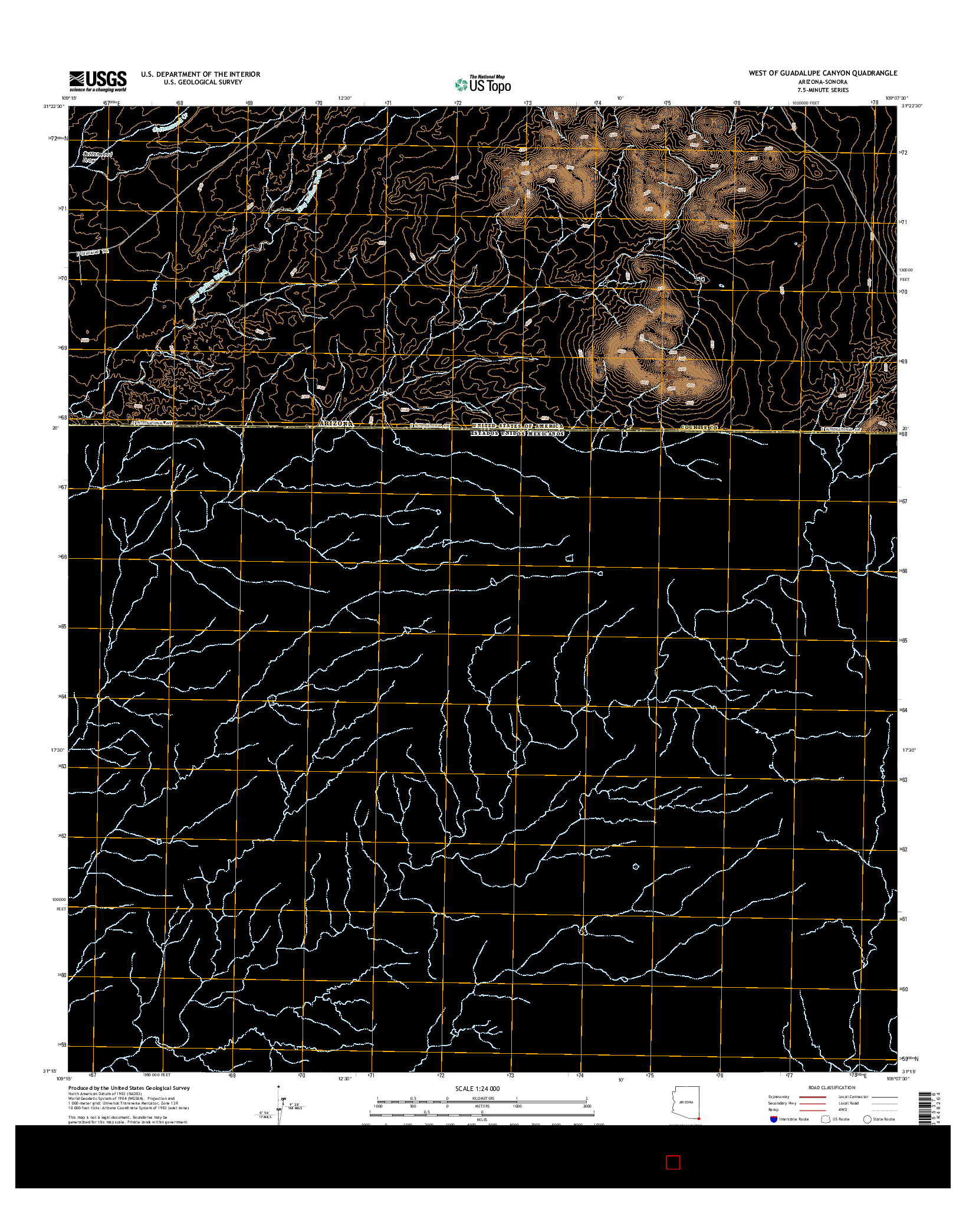 USGS US TOPO 7.5-MINUTE MAP FOR WEST OF GUADALUPE CANYON, AZ-SON 2014