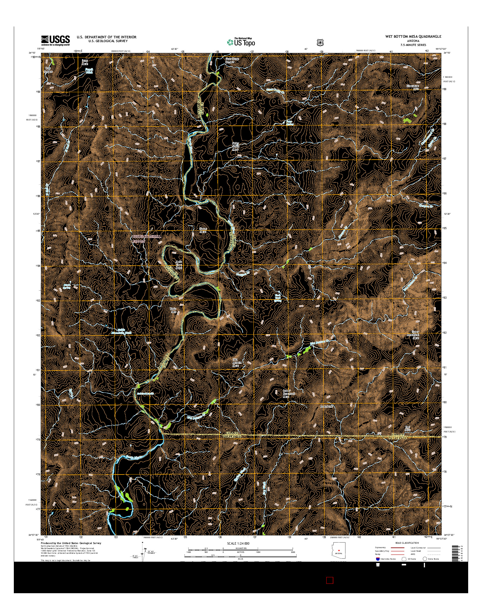USGS US TOPO 7.5-MINUTE MAP FOR WET BOTTOM MESA, AZ 2014