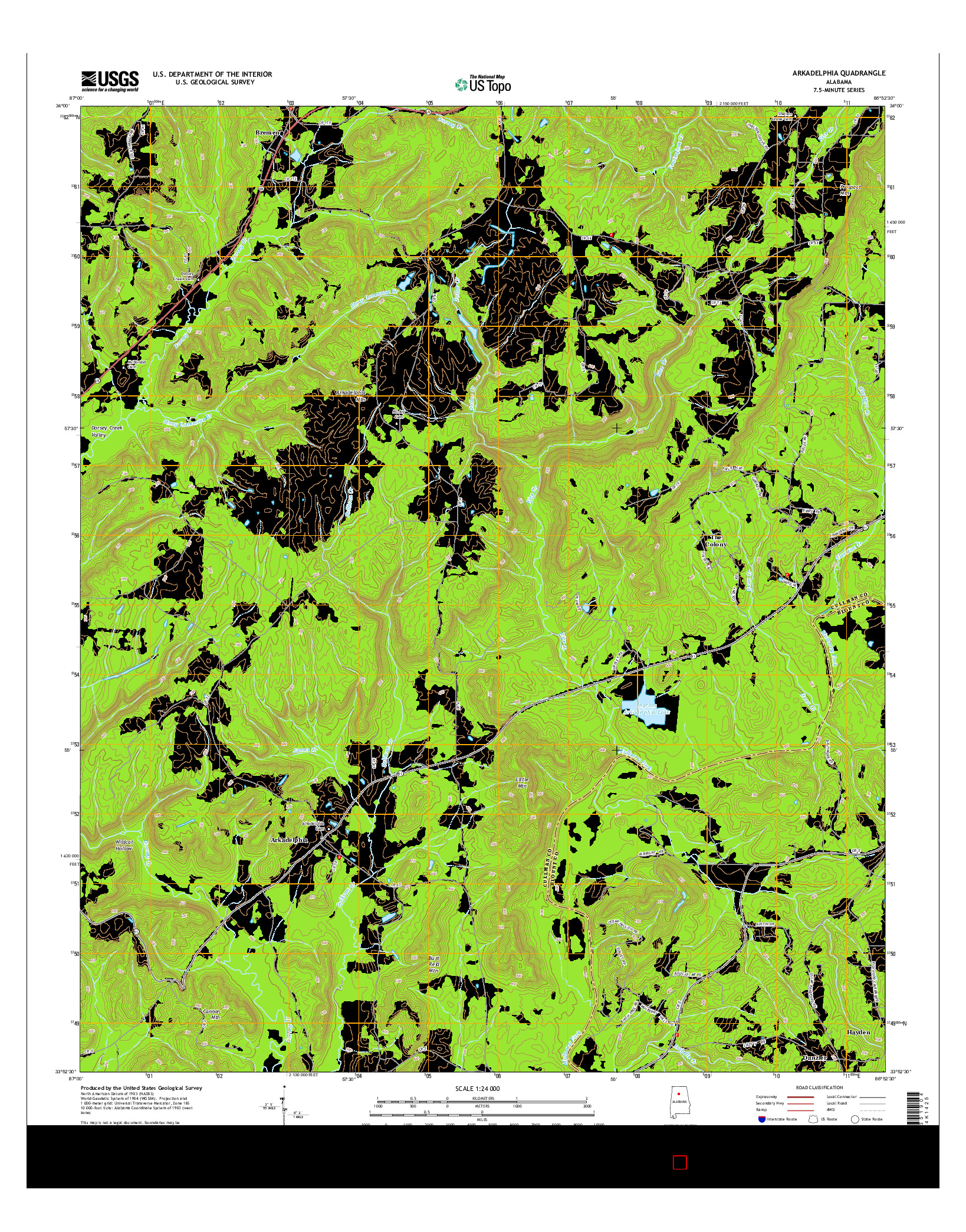 USGS US TOPO 7.5-MINUTE MAP FOR ARKADELPHIA, AL 2014