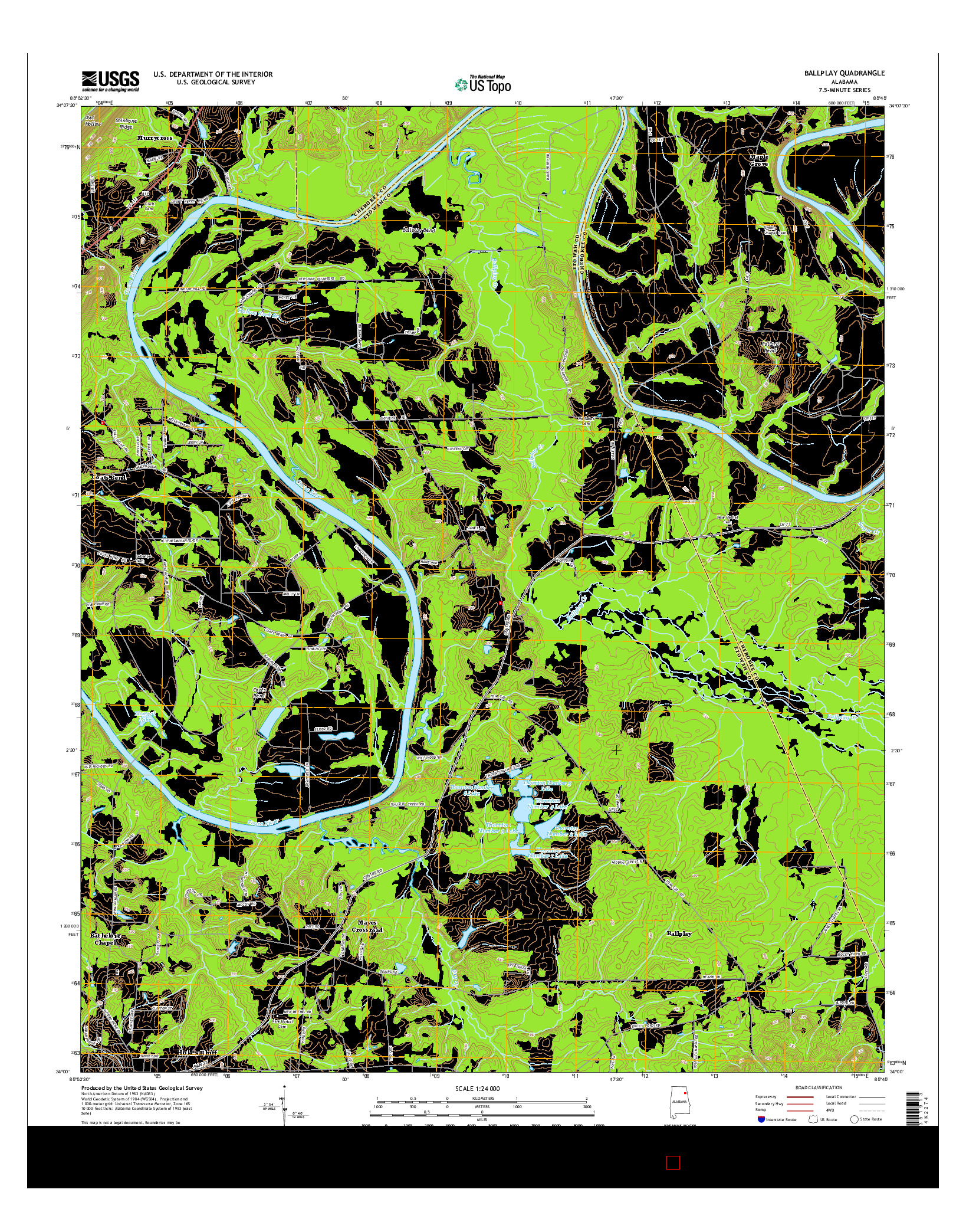 USGS US TOPO 7.5-MINUTE MAP FOR BALLPLAY, AL 2014
