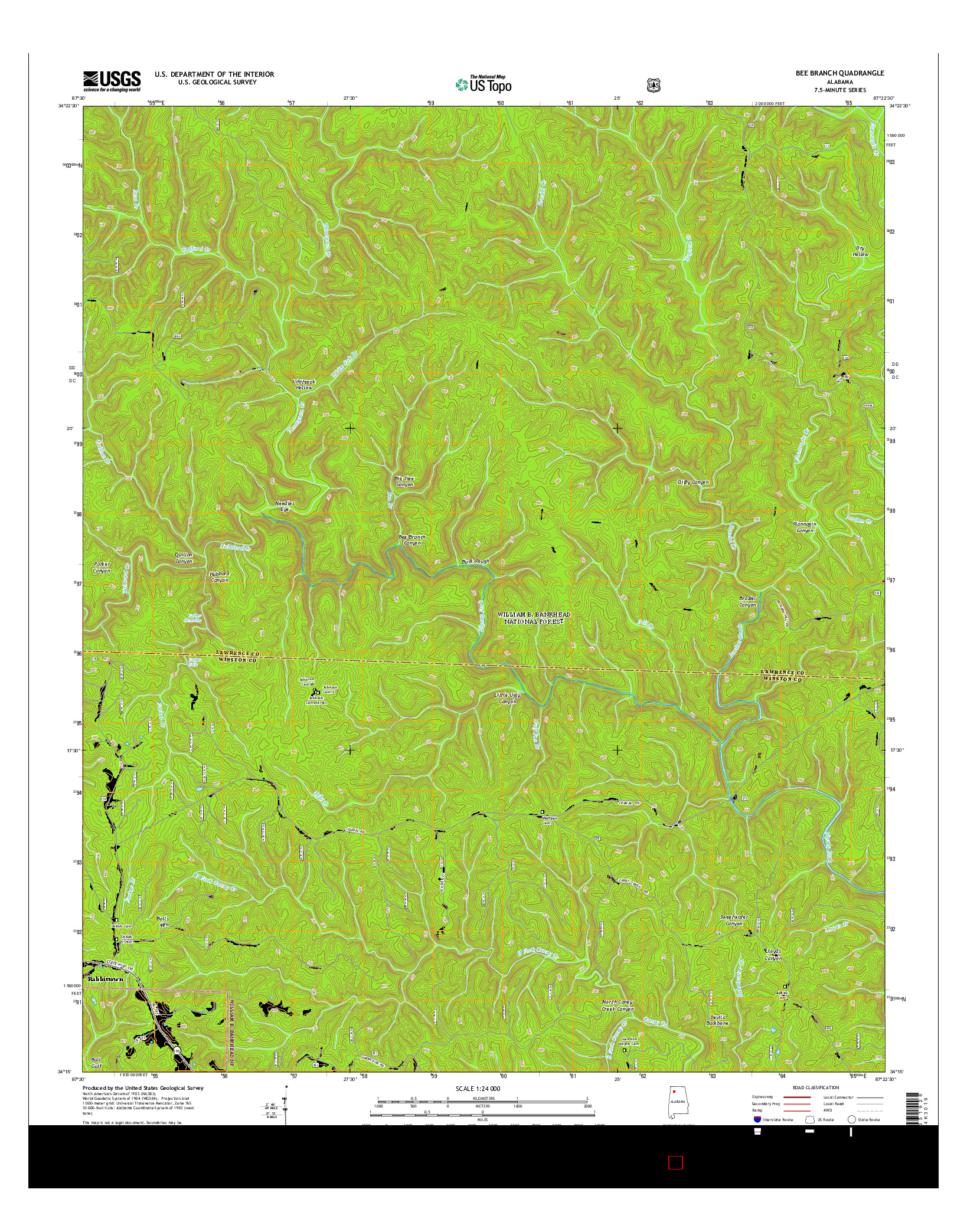 USGS US TOPO 7.5-MINUTE MAP FOR BEE BRANCH, AL 2014