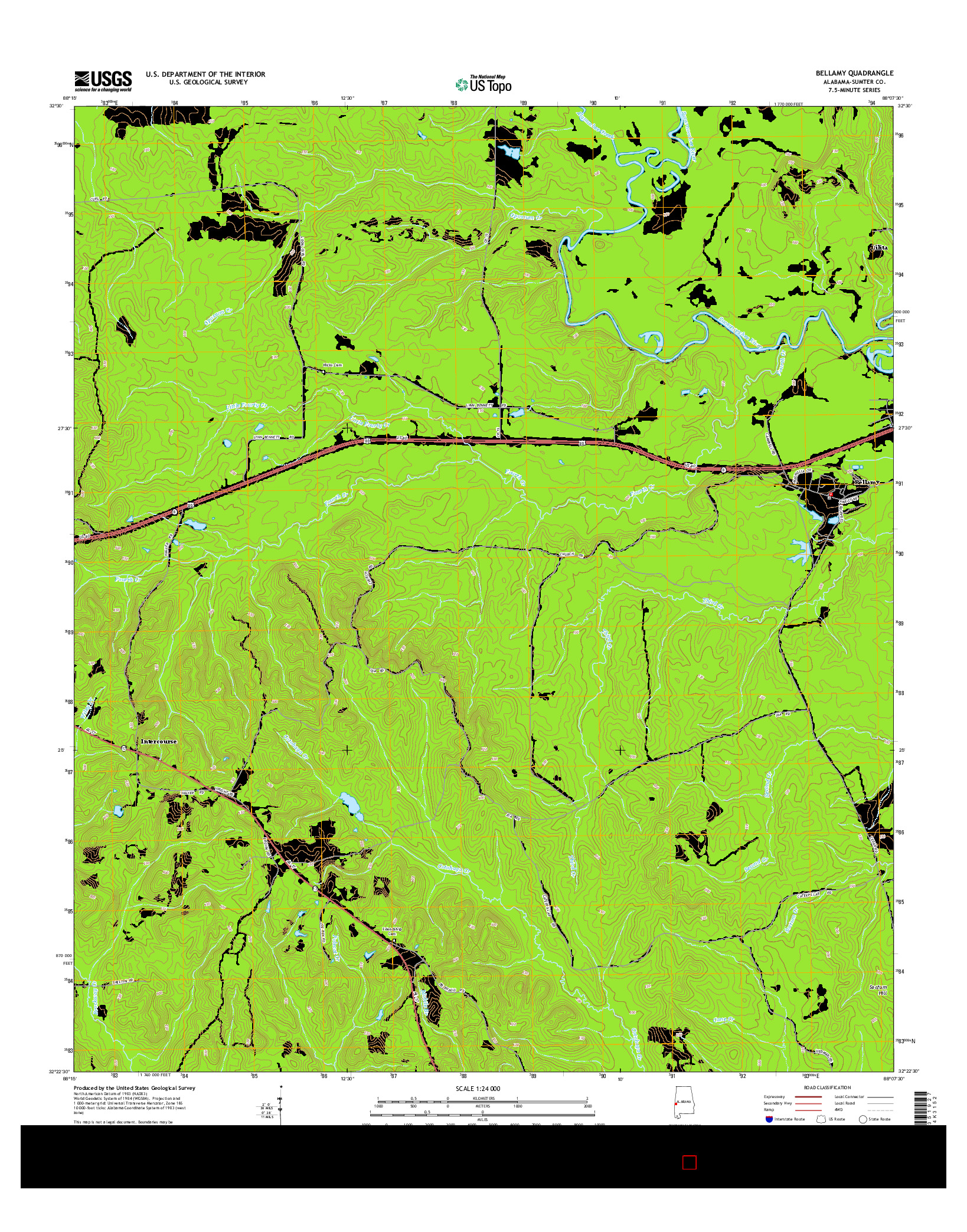 USGS US TOPO 7.5-MINUTE MAP FOR BELLAMY, AL 2014