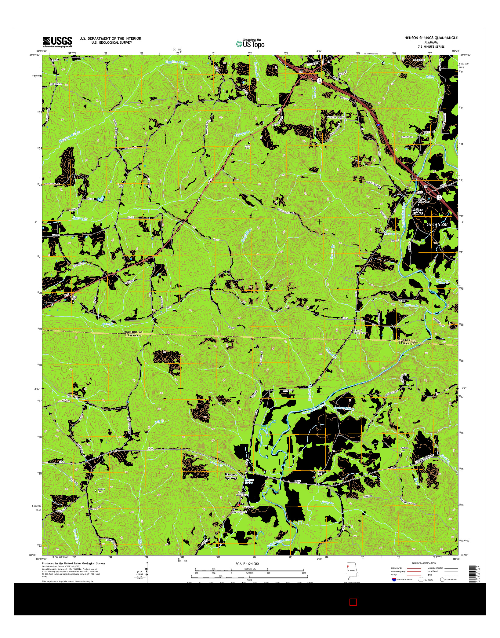 USGS US TOPO 7.5-MINUTE MAP FOR HENSON SPRINGS, AL 2014