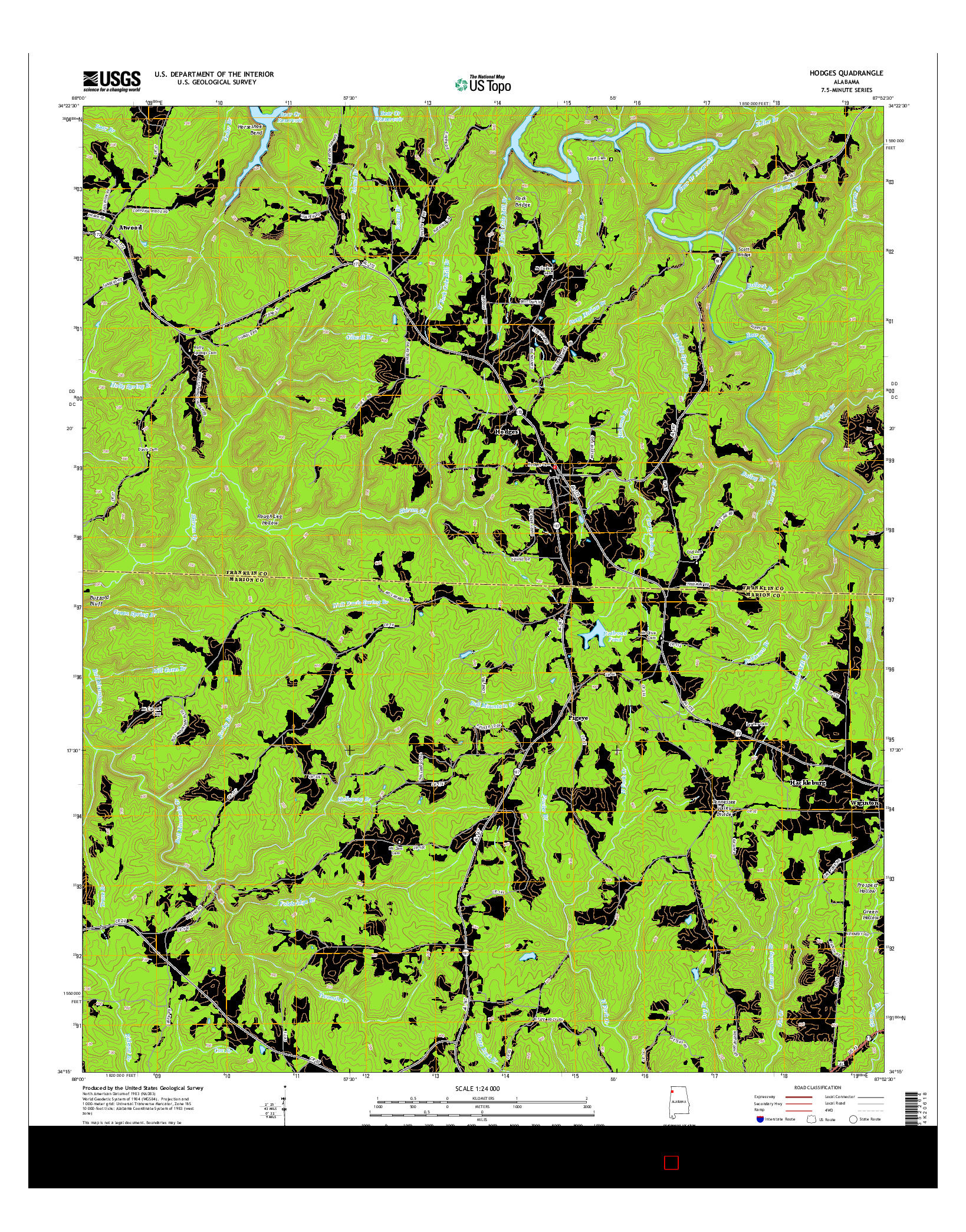 USGS US TOPO 7.5-MINUTE MAP FOR HODGES, AL 2014