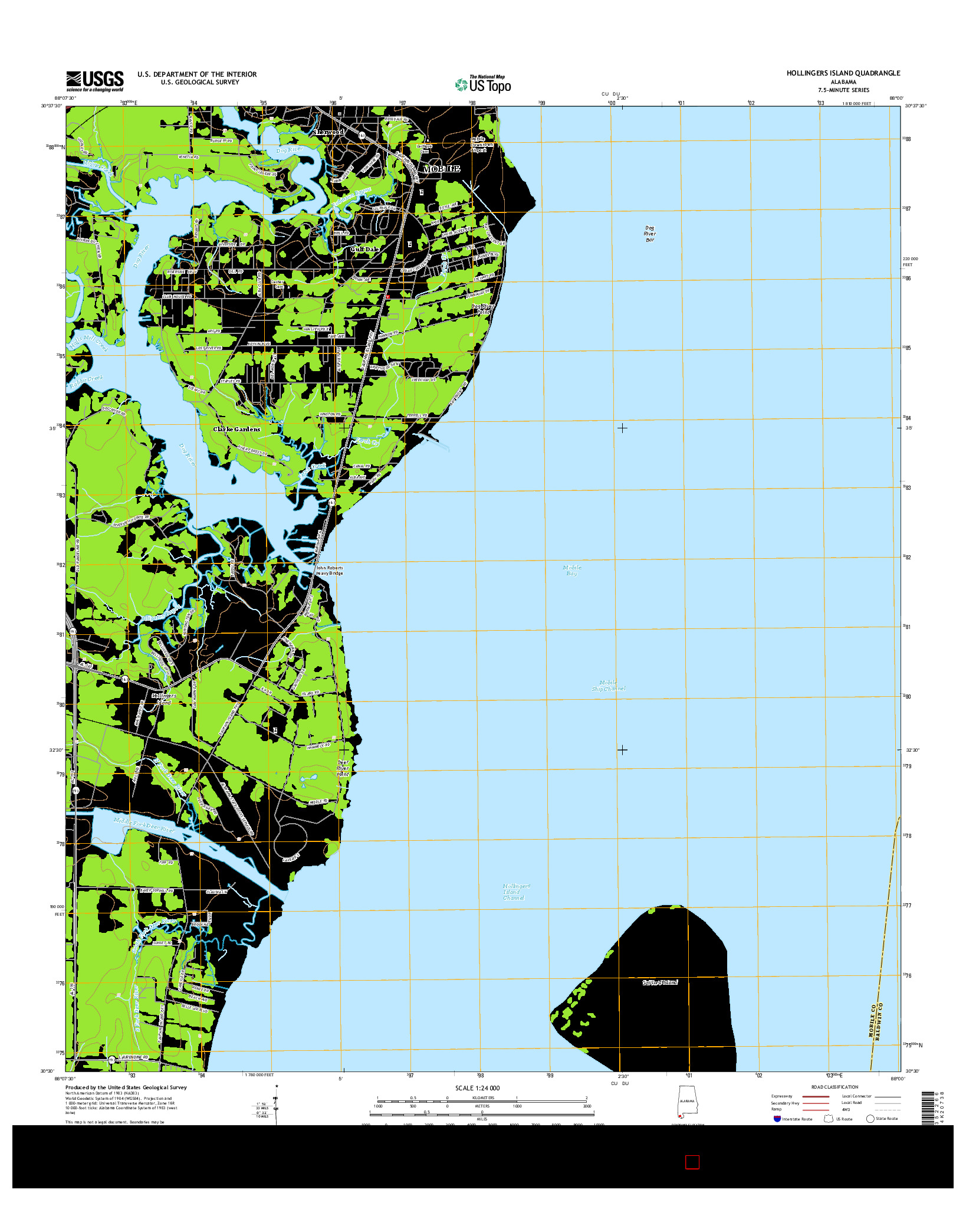 USGS US TOPO 7.5-MINUTE MAP FOR HOLLINGERS ISLAND, AL 2014