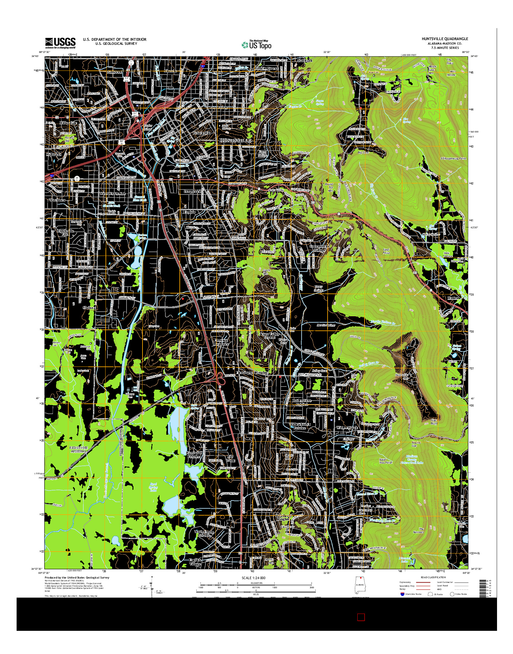 USGS US TOPO 7.5-MINUTE MAP FOR HUNTSVILLE, AL 2014