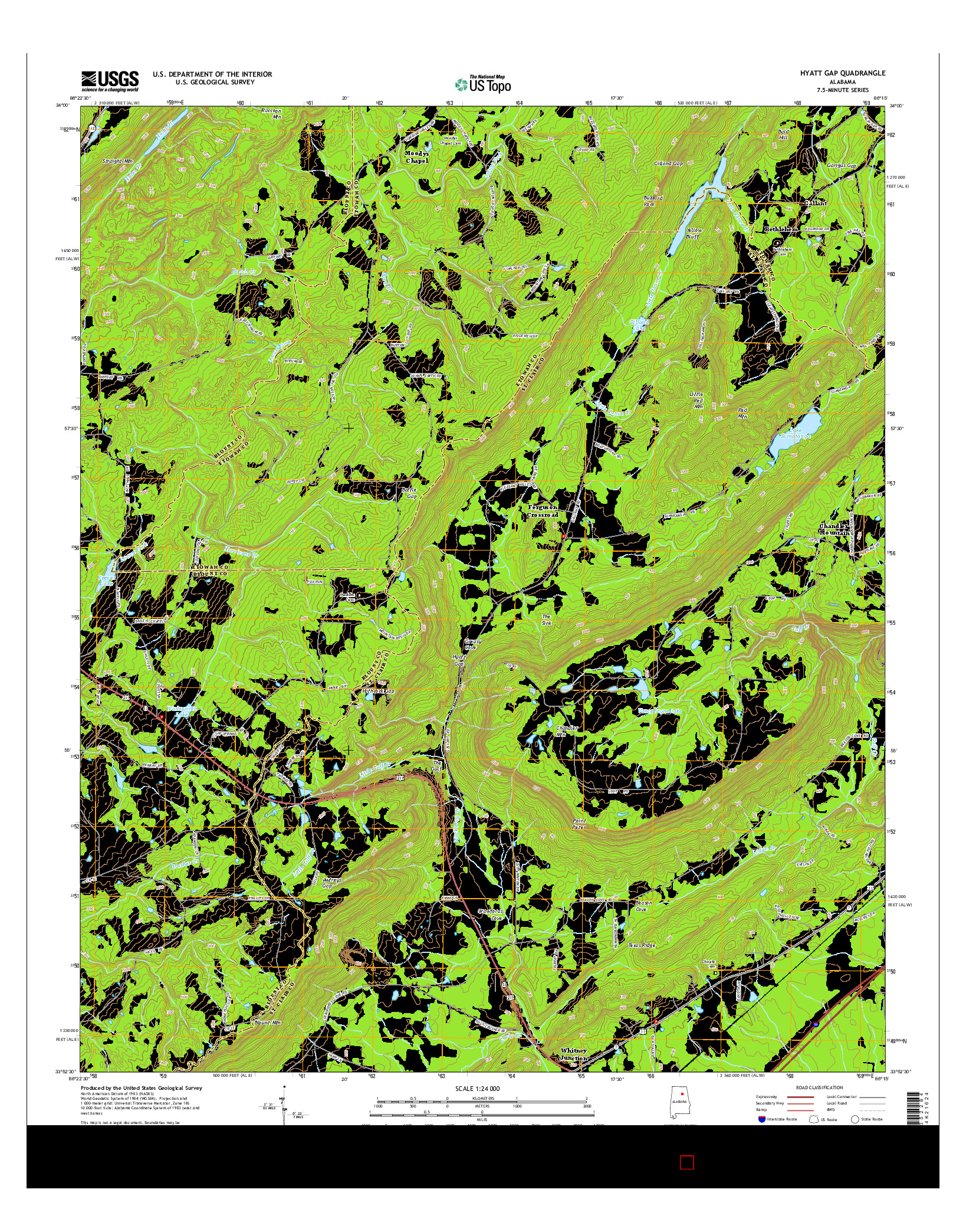 USGS US TOPO 7.5-MINUTE MAP FOR HYATT GAP, AL 2014