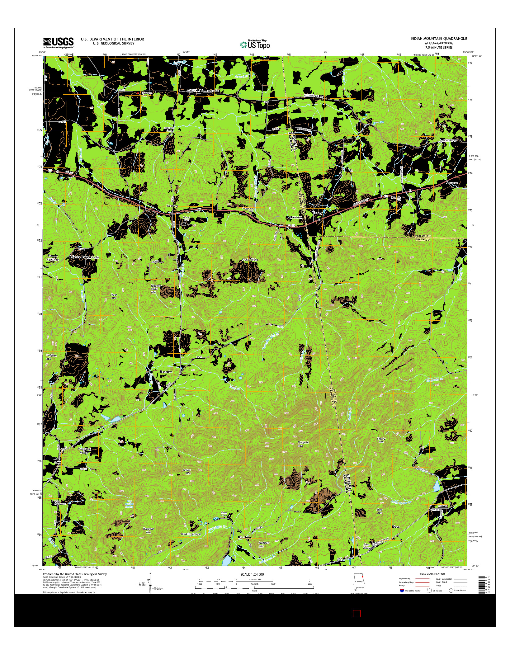 USGS US TOPO 7.5-MINUTE MAP FOR INDIAN MOUNTAIN, AL-GA 2014