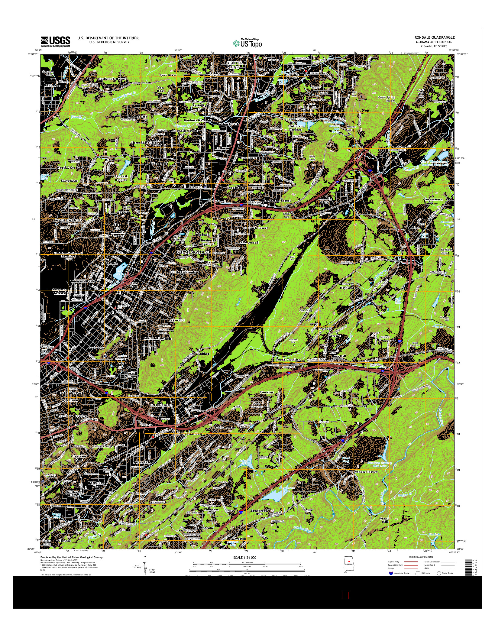 USGS US TOPO 7.5-MINUTE MAP FOR IRONDALE, AL 2014