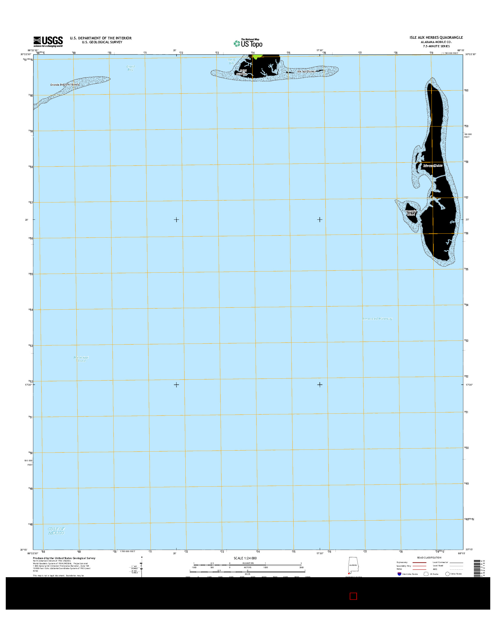 USGS US TOPO 7.5-MINUTE MAP FOR ISLE AUX HERBES, AL 2014