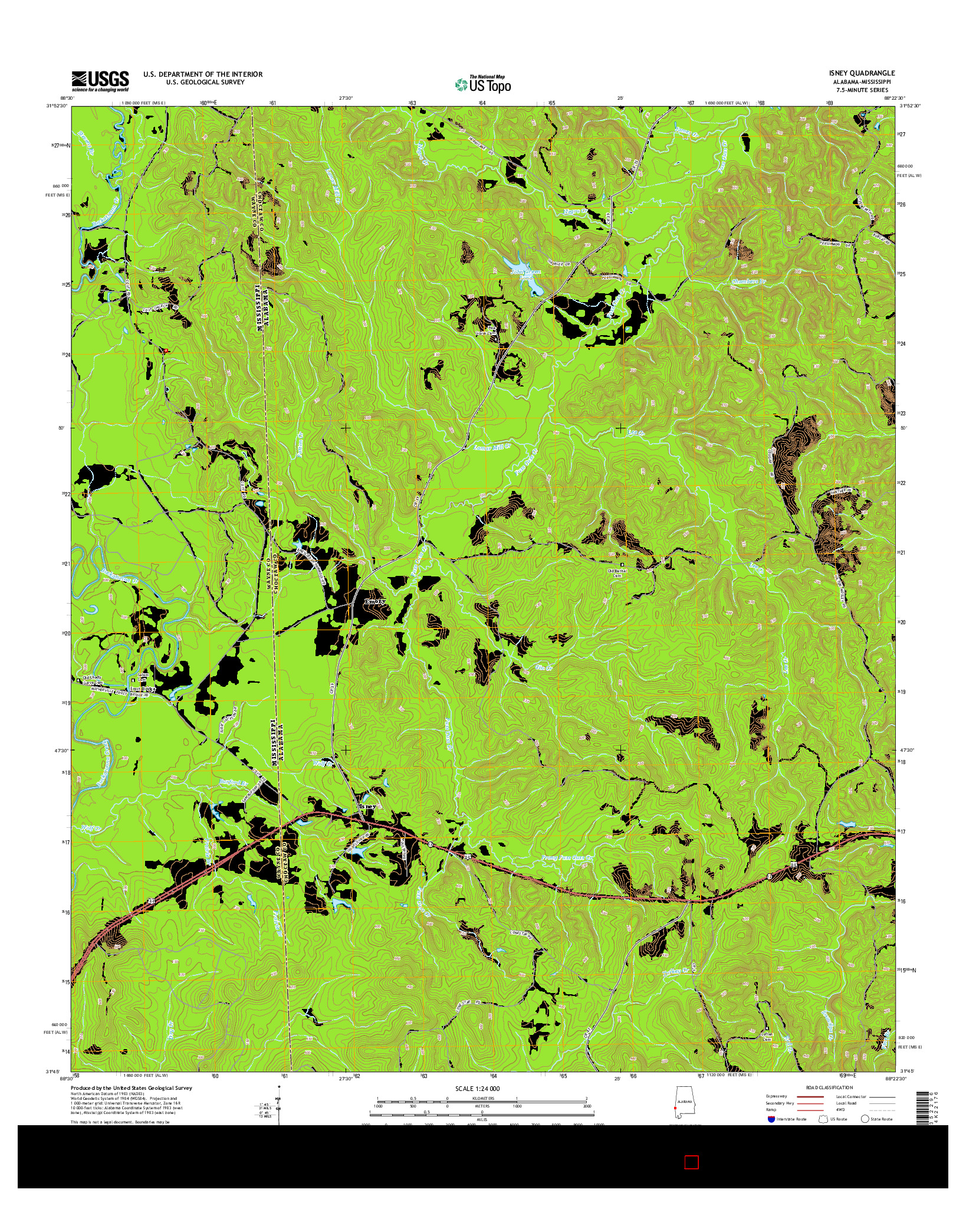 USGS US TOPO 7.5-MINUTE MAP FOR ISNEY, AL-MS 2014