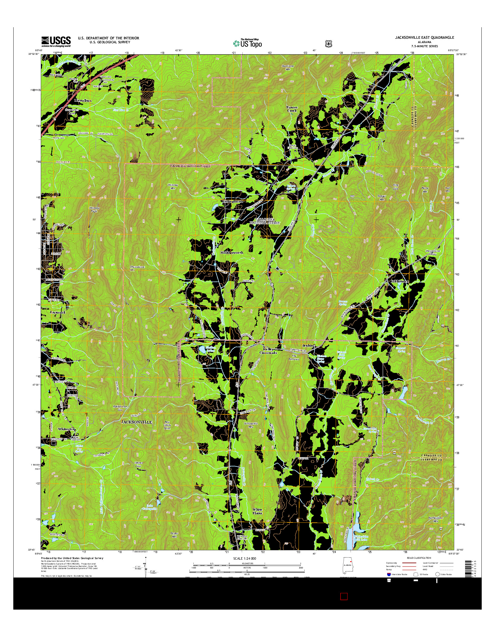 USGS US TOPO 7.5-MINUTE MAP FOR JACKSONVILLE EAST, AL 2014