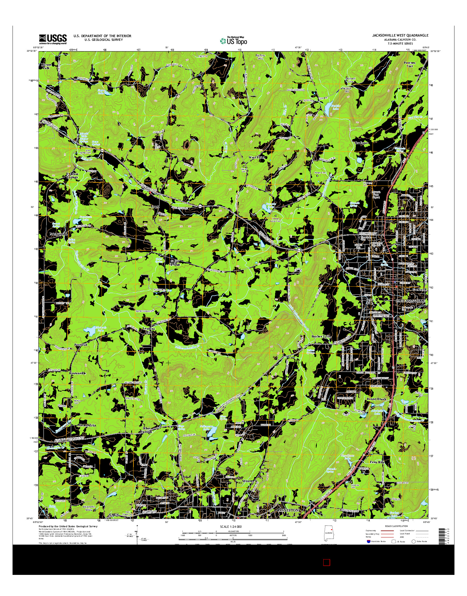 USGS US TOPO 7.5-MINUTE MAP FOR JACKSONVILLE WEST, AL 2014