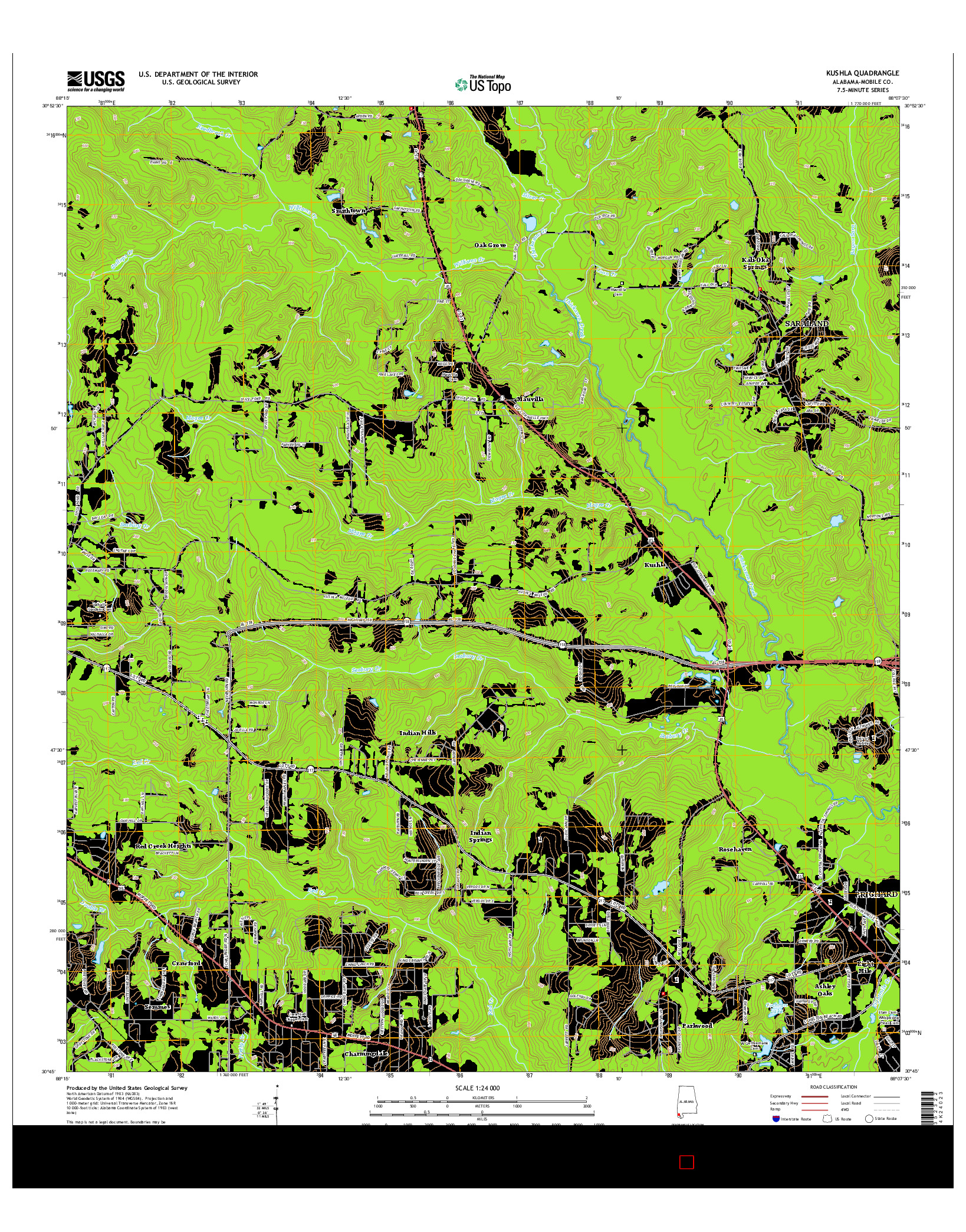 USGS US TOPO 7.5-MINUTE MAP FOR KUSHLA, AL 2014