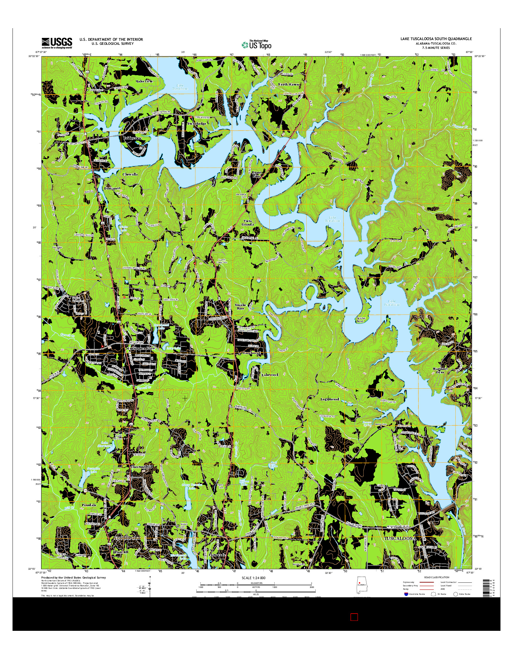 USGS US TOPO 7.5-MINUTE MAP FOR LAKE TUSCALOOSA SOUTH, AL 2014