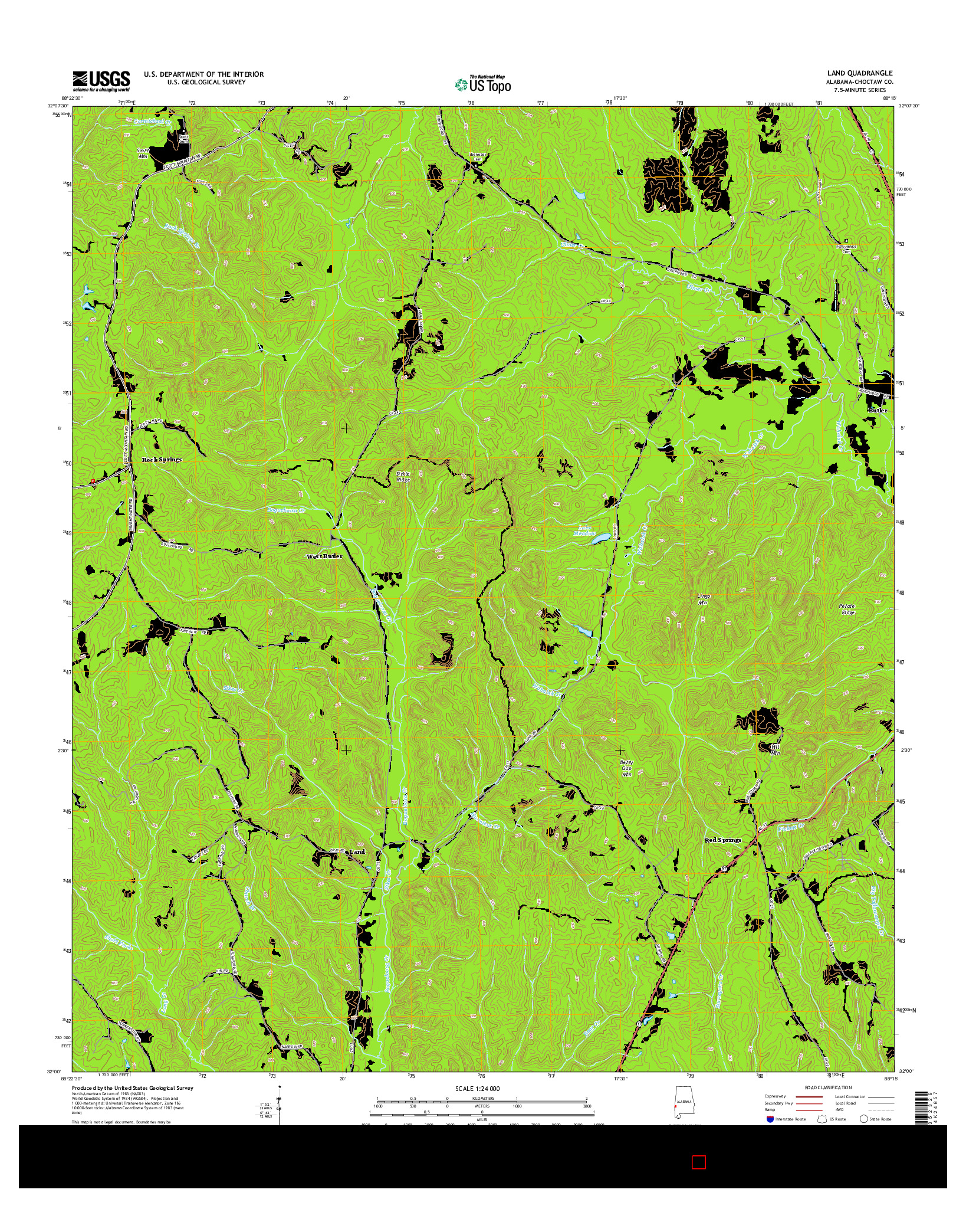 USGS US TOPO 7.5-MINUTE MAP FOR LAND, AL 2014