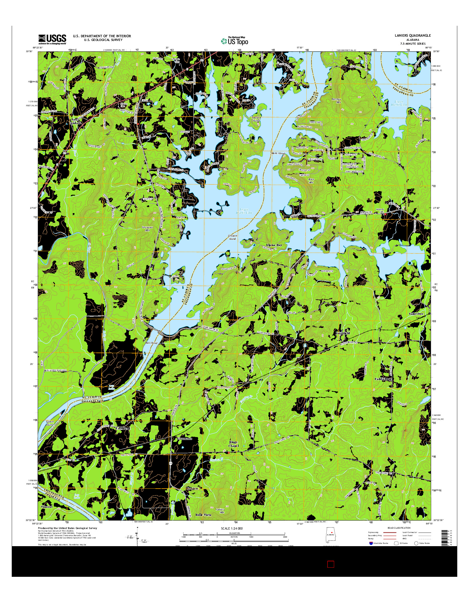 USGS US TOPO 7.5-MINUTE MAP FOR LANIERS, AL 2014