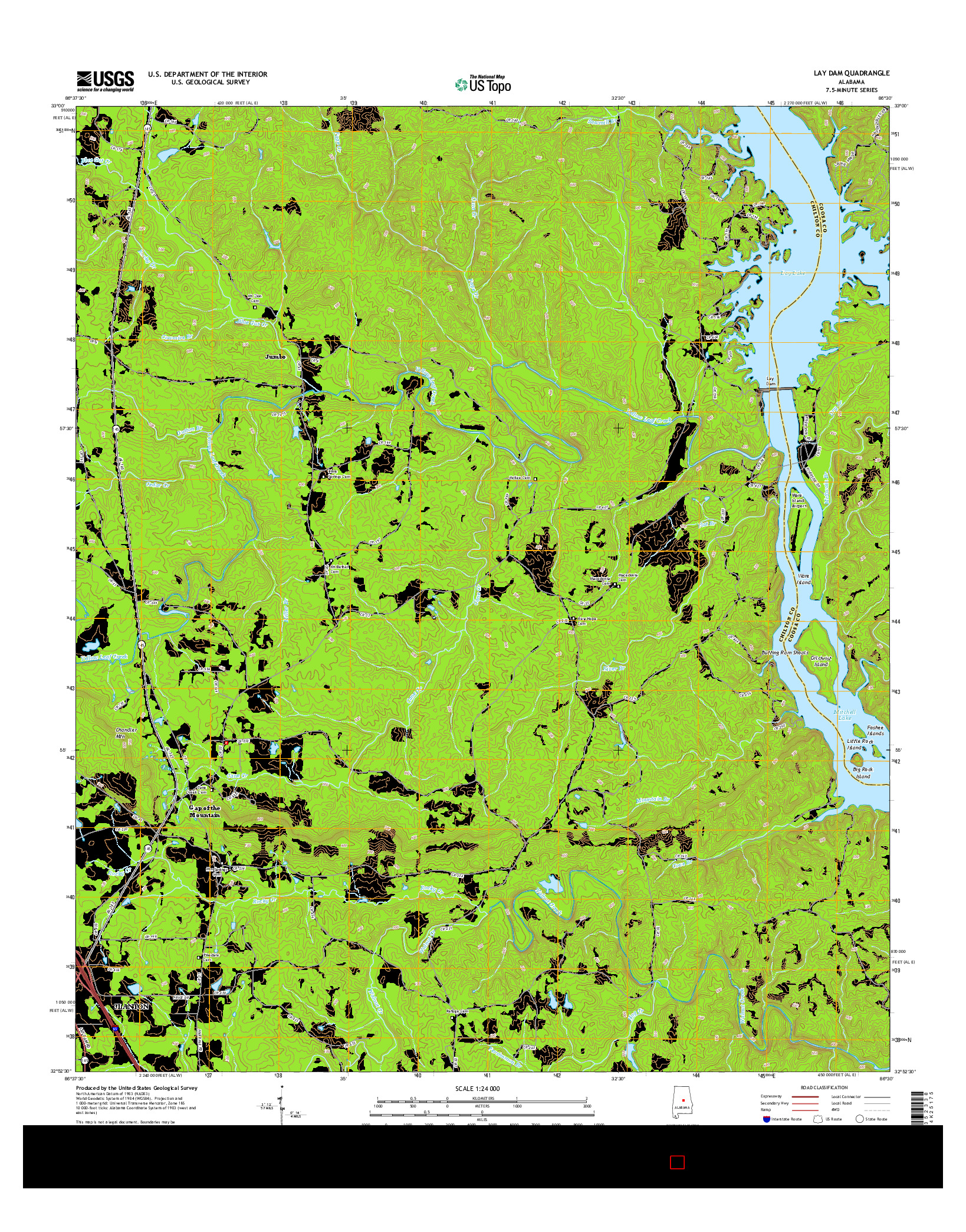 USGS US TOPO 7.5-MINUTE MAP FOR LAY DAM, AL 2014