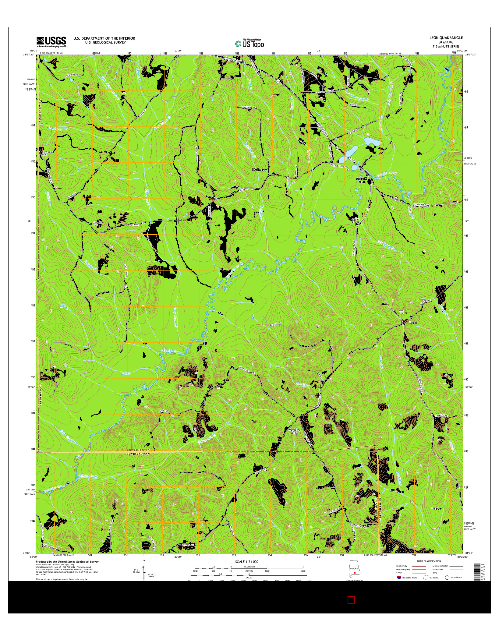 USGS US TOPO 7.5-MINUTE MAP FOR LEON, AL 2014