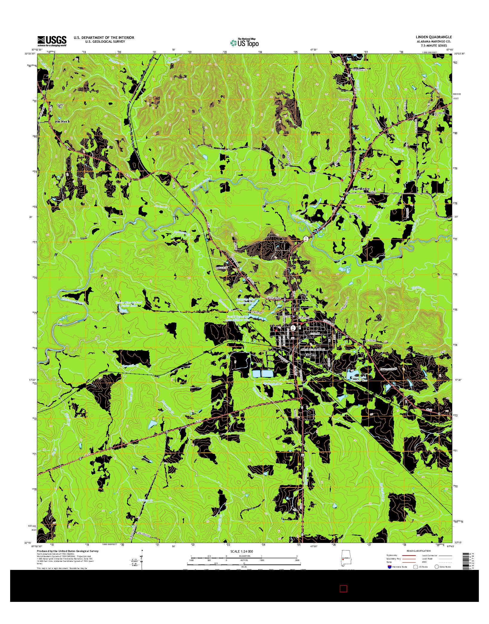 USGS US TOPO 7.5-MINUTE MAP FOR LINDEN, AL 2014