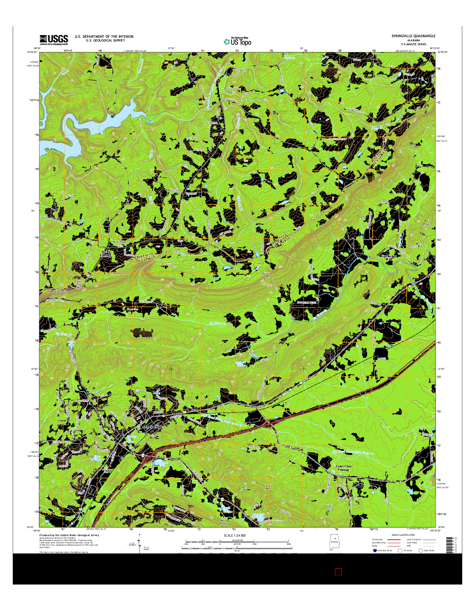 USGS US TOPO 7.5-MINUTE MAP FOR SPRINGVILLE, AL 2014