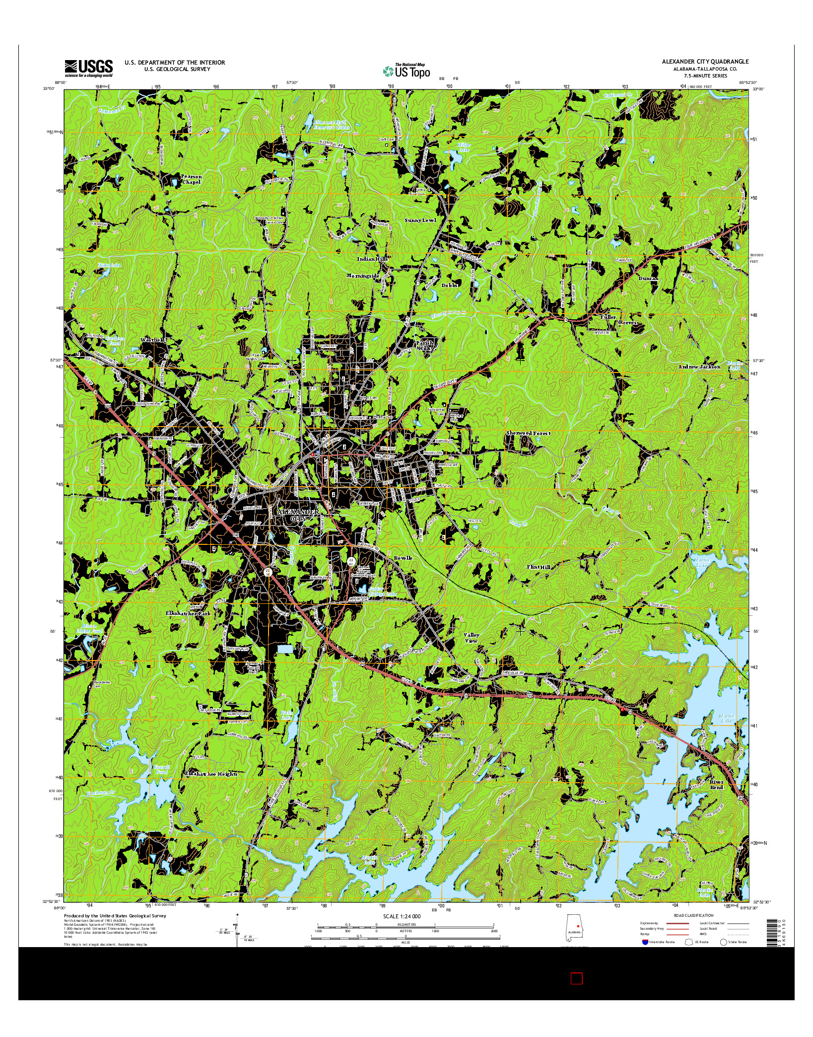 USGS US TOPO 7.5-MINUTE MAP FOR ALEXANDER CITY, AL 2014