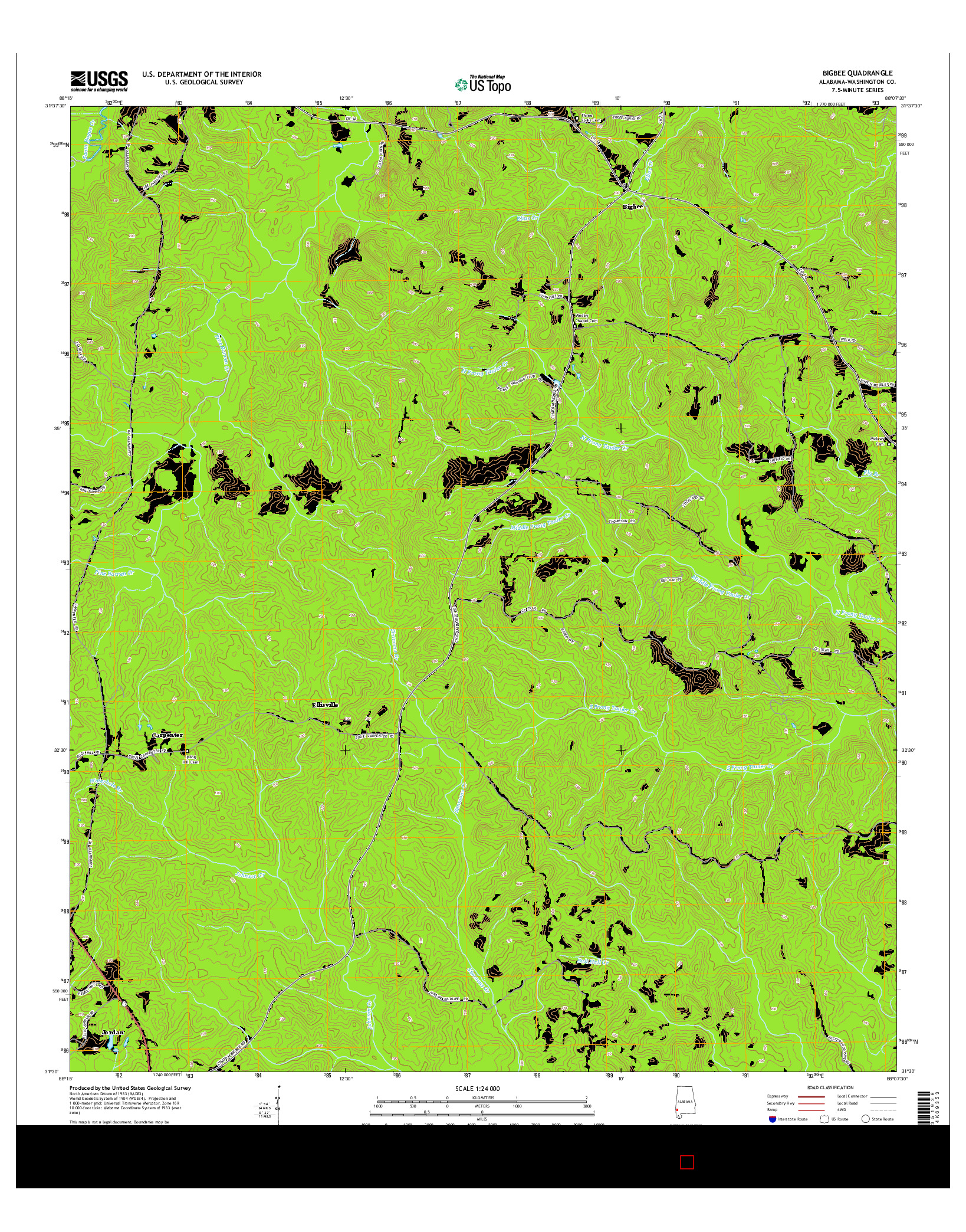USGS US TOPO 7.5-MINUTE MAP FOR BIGBEE, AL 2014