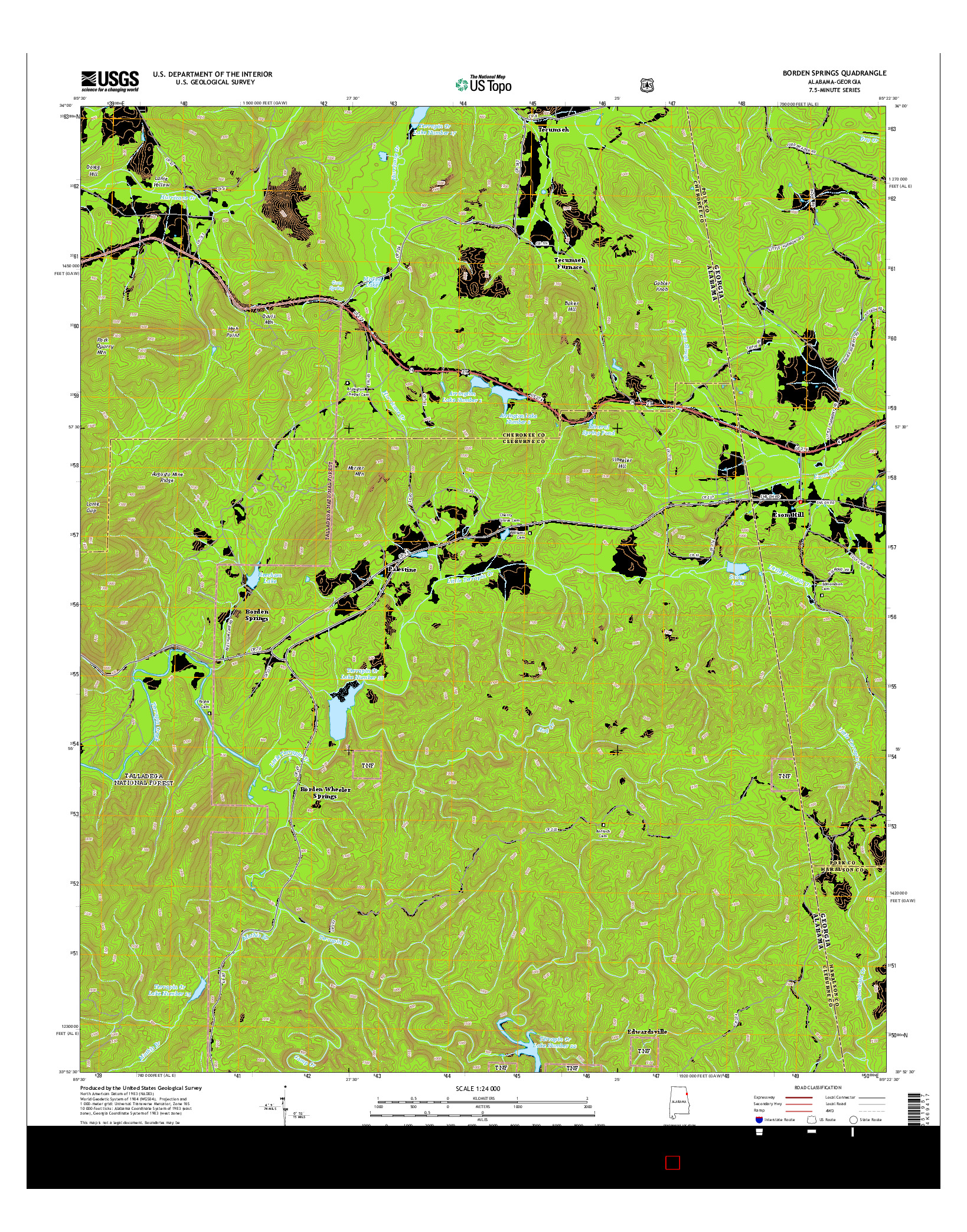 USGS US TOPO 7.5-MINUTE MAP FOR BORDEN SPRINGS, AL-GA 2014