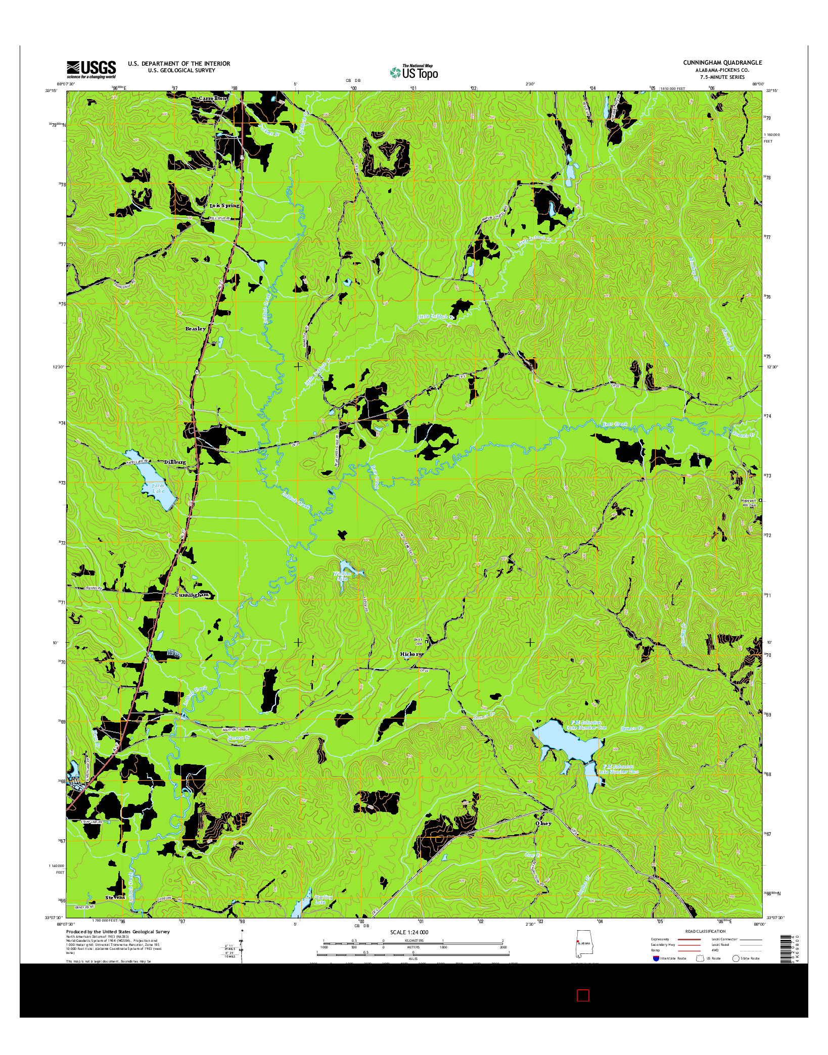 USGS US TOPO 7.5-MINUTE MAP FOR CUNNINGHAM, AL 2014