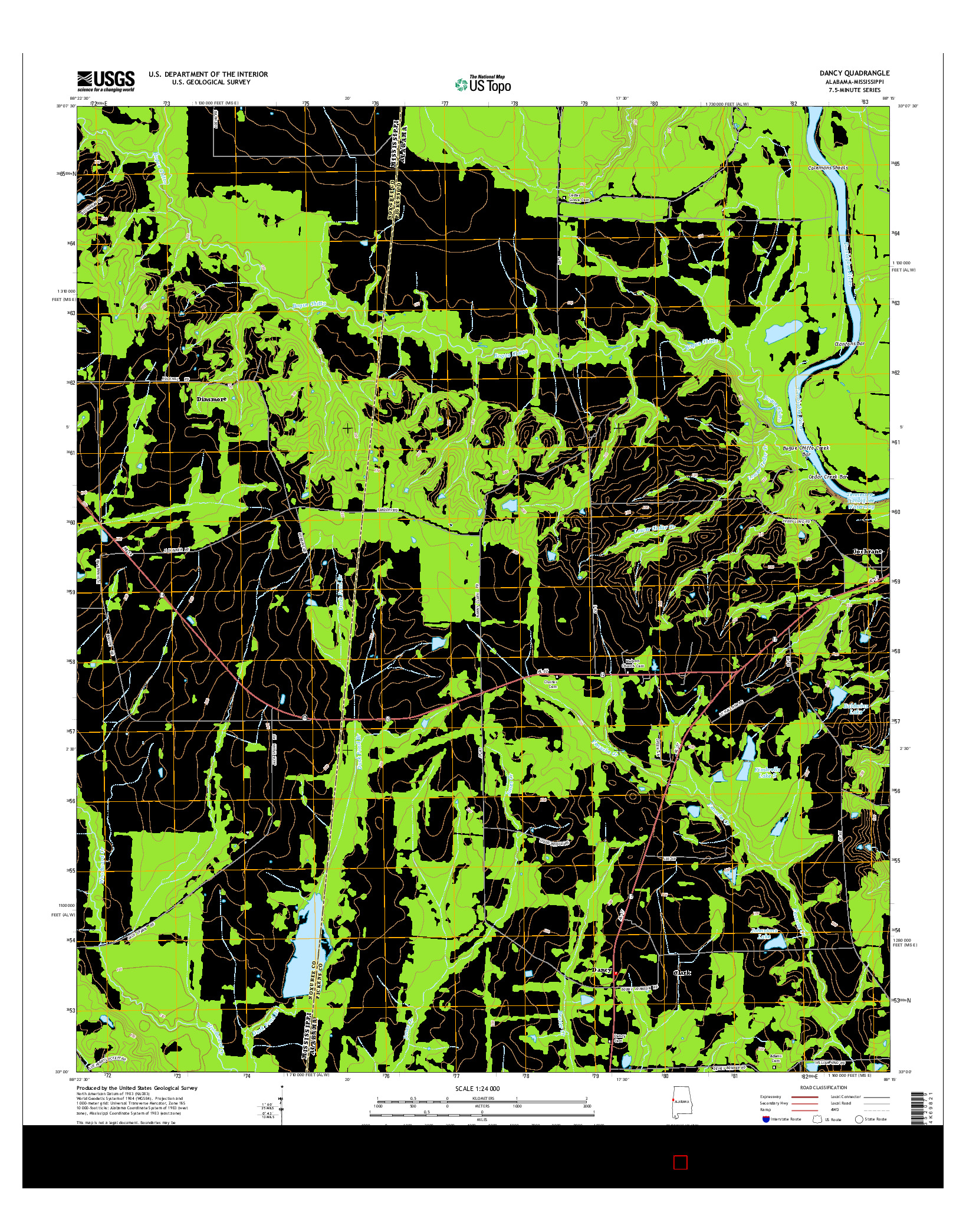 USGS US TOPO 7.5-MINUTE MAP FOR DANCY, AL-MS 2014