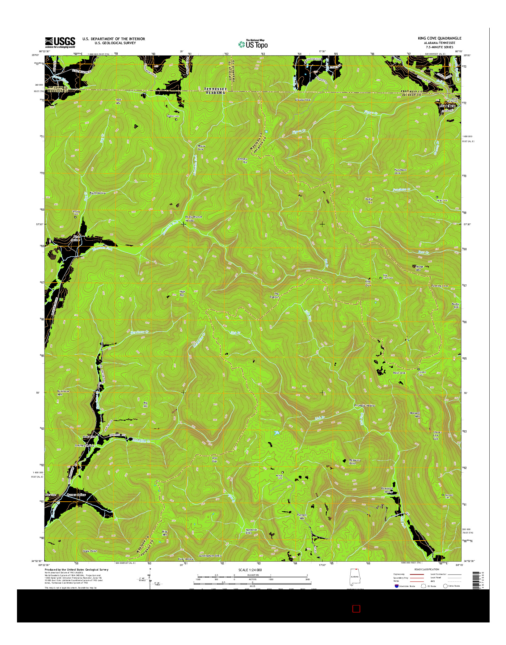 USGS US TOPO 7.5-MINUTE MAP FOR KING COVE, AL-TN 2014