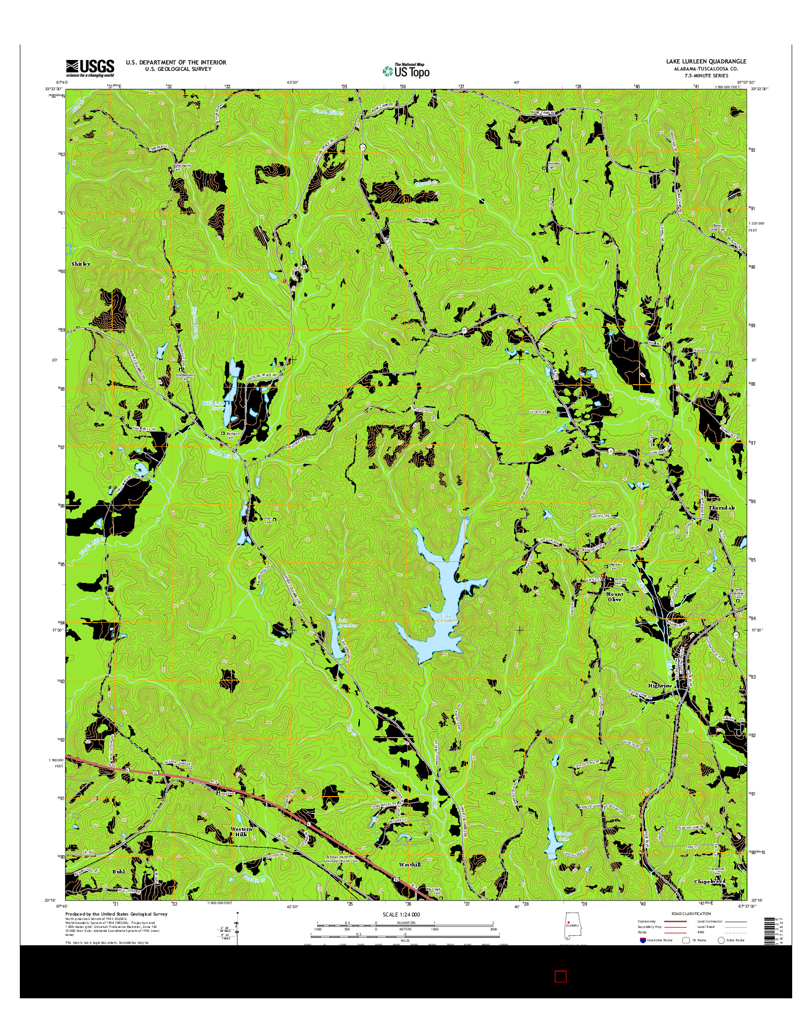 USGS US TOPO 7.5-MINUTE MAP FOR LAKE LURLEEN, AL 2014