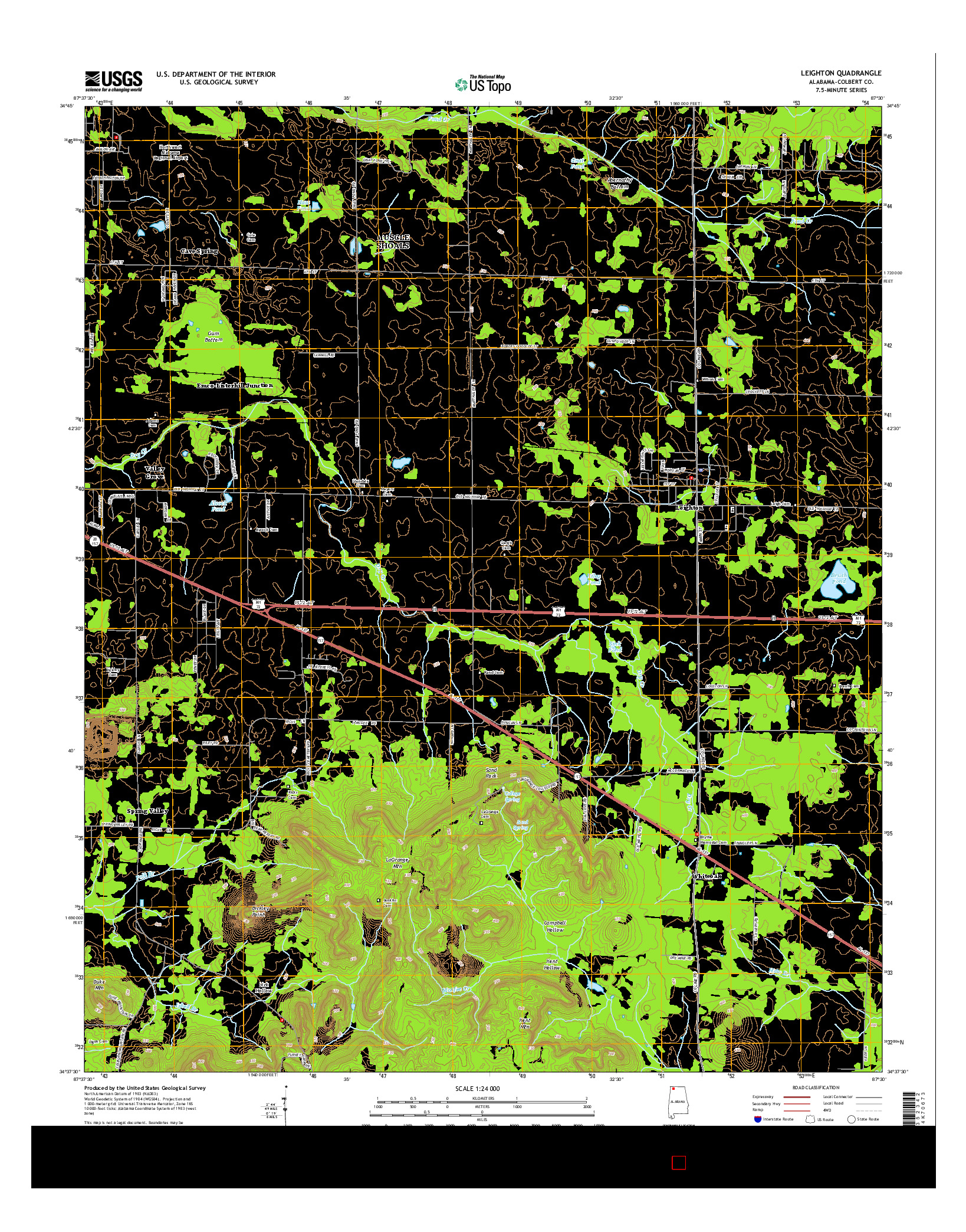 USGS US TOPO 7.5-MINUTE MAP FOR LEIGHTON, AL 2014